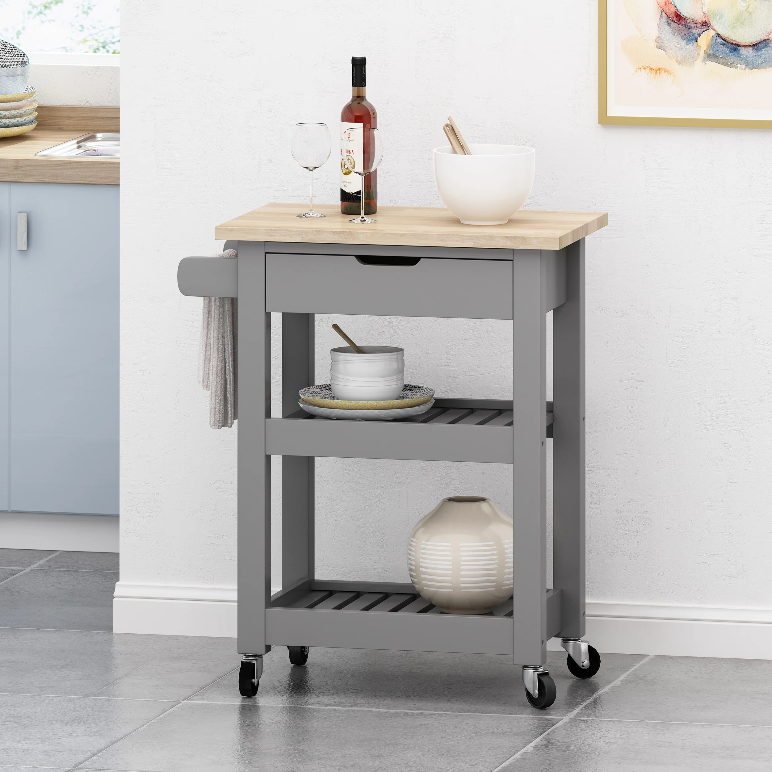 Tattnall Kitchen Cart with Wheels - furnbro