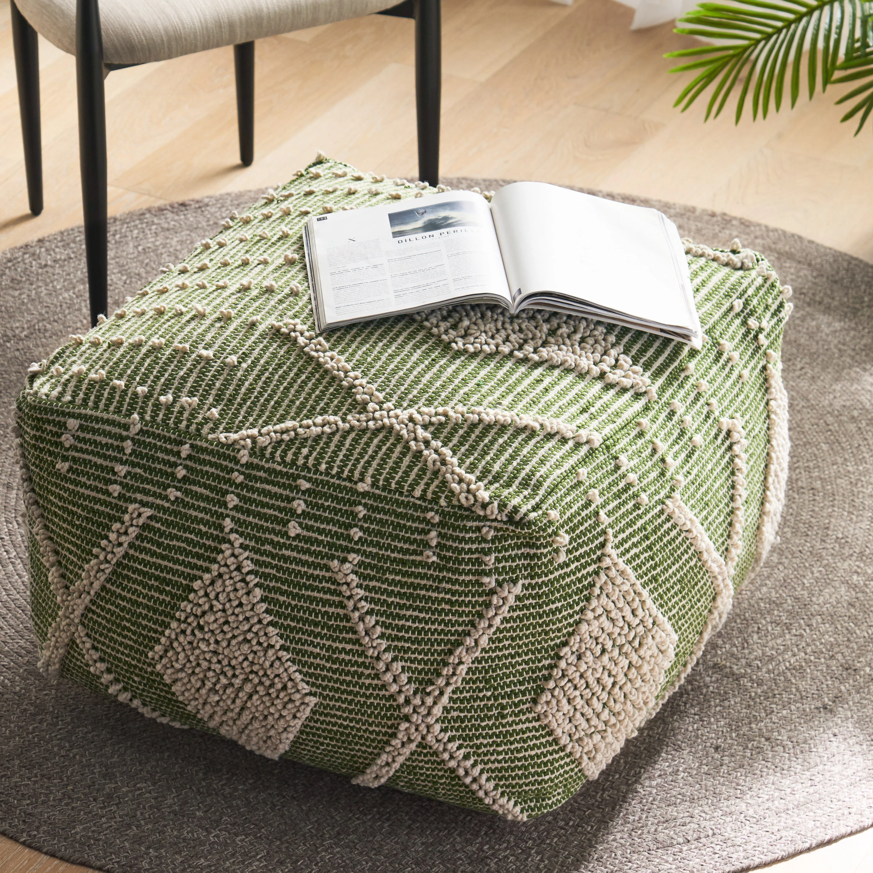 Dereka Contemporary Handcrafted Faux Yarn Pouf - furnishings