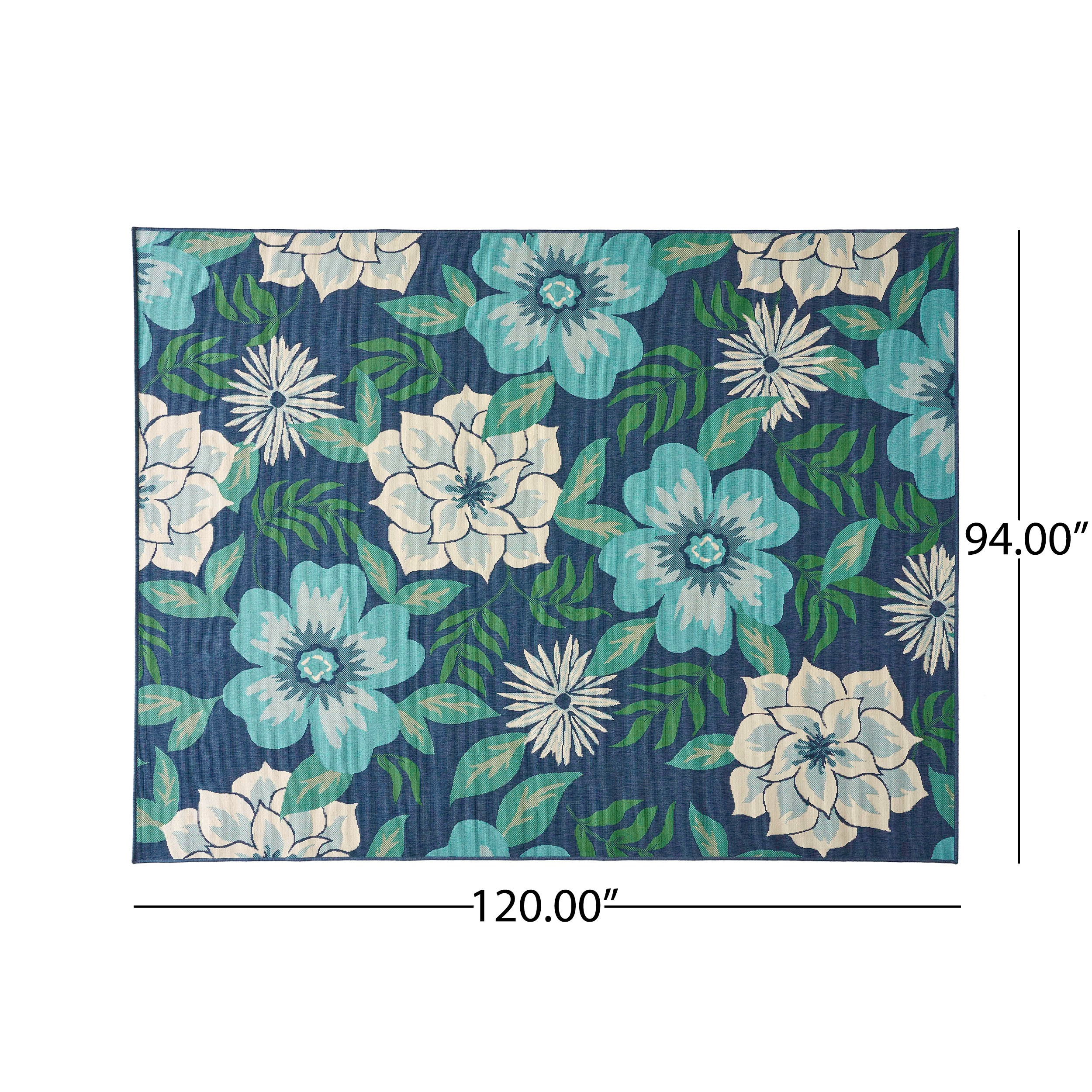 Truda Outdoor Floral Area Rug, Blue and Green - furnishings