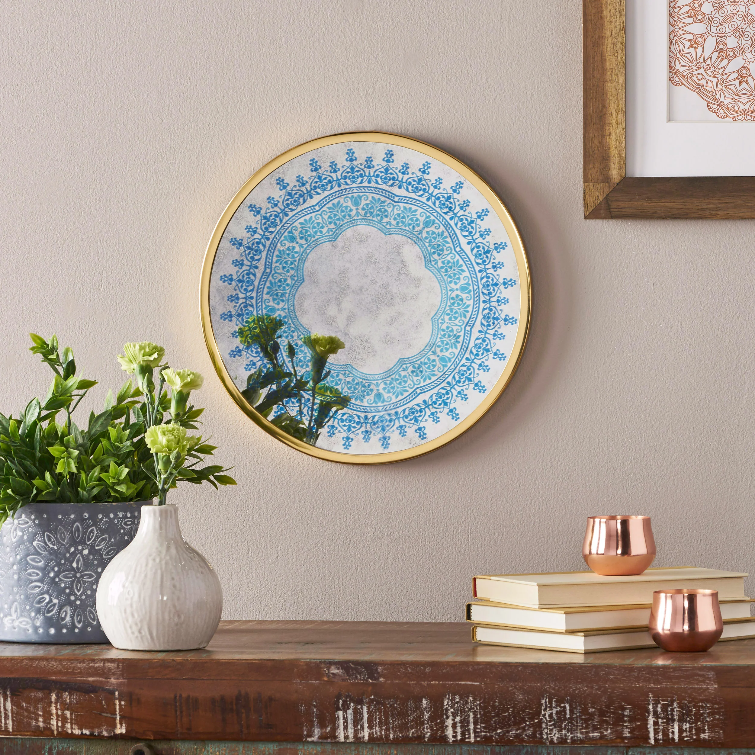Marian Oriental Round Tempered Glass Wall Accessory - furnishings