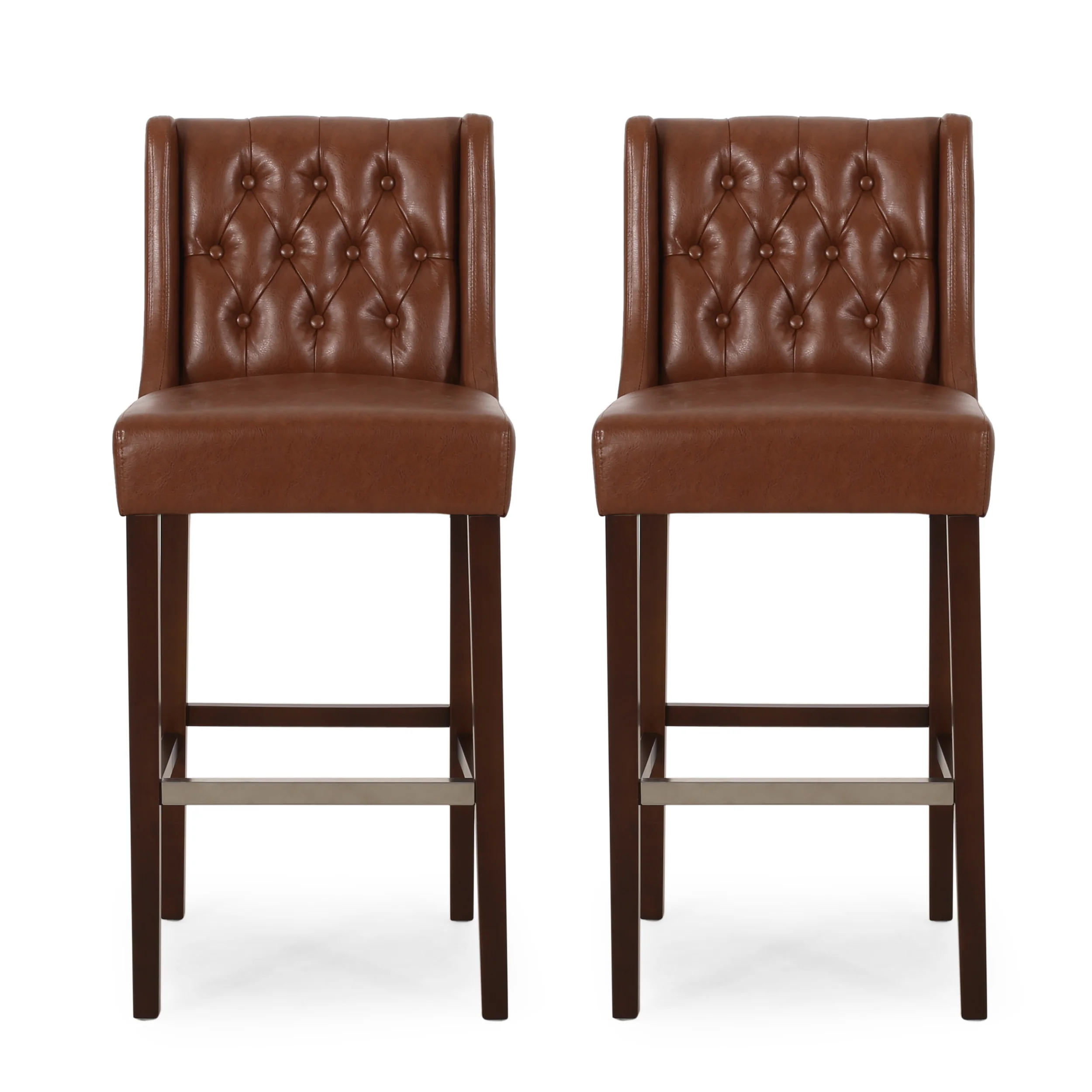 Leeandre Contemporary Wingback Faux Leather Barstools (Set of 2) - furnishings