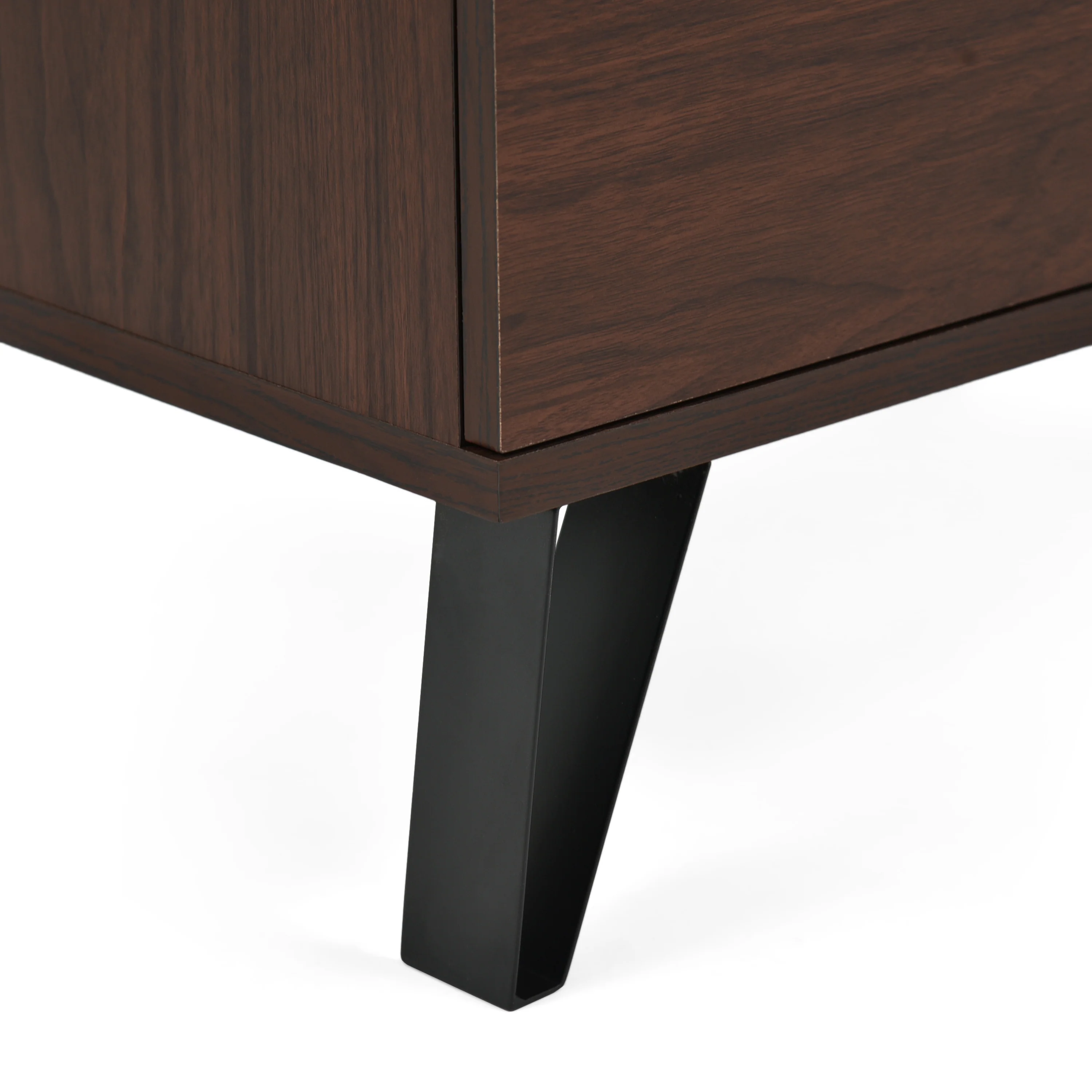 Demijen Modern Industrial 2 Drawer Wide Nightstand, Walnut and Matte Black - furnishings