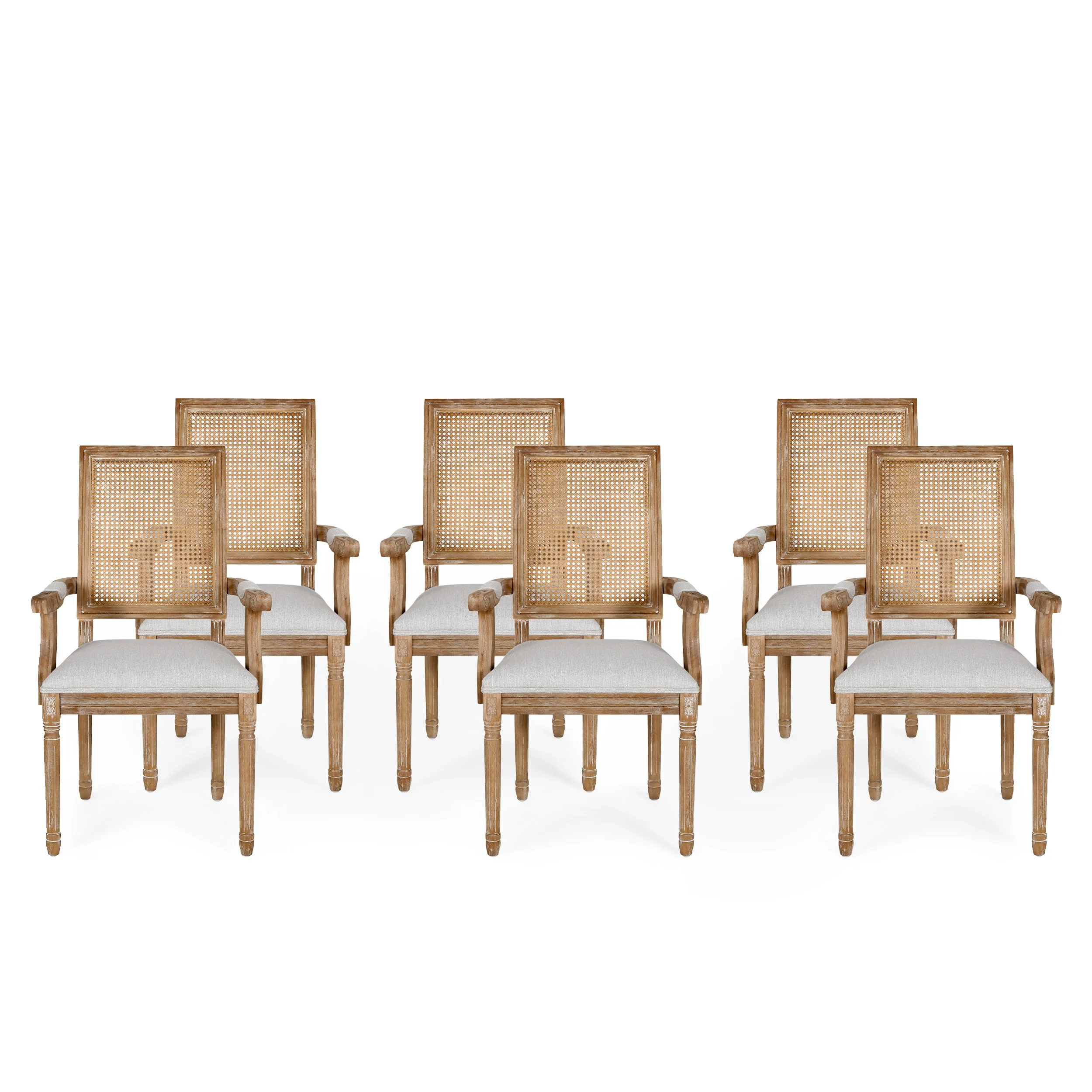 Zentner French Country Upholstered Wood and Cane Upholstered Dining Chairs, Set of 6 - furnishings