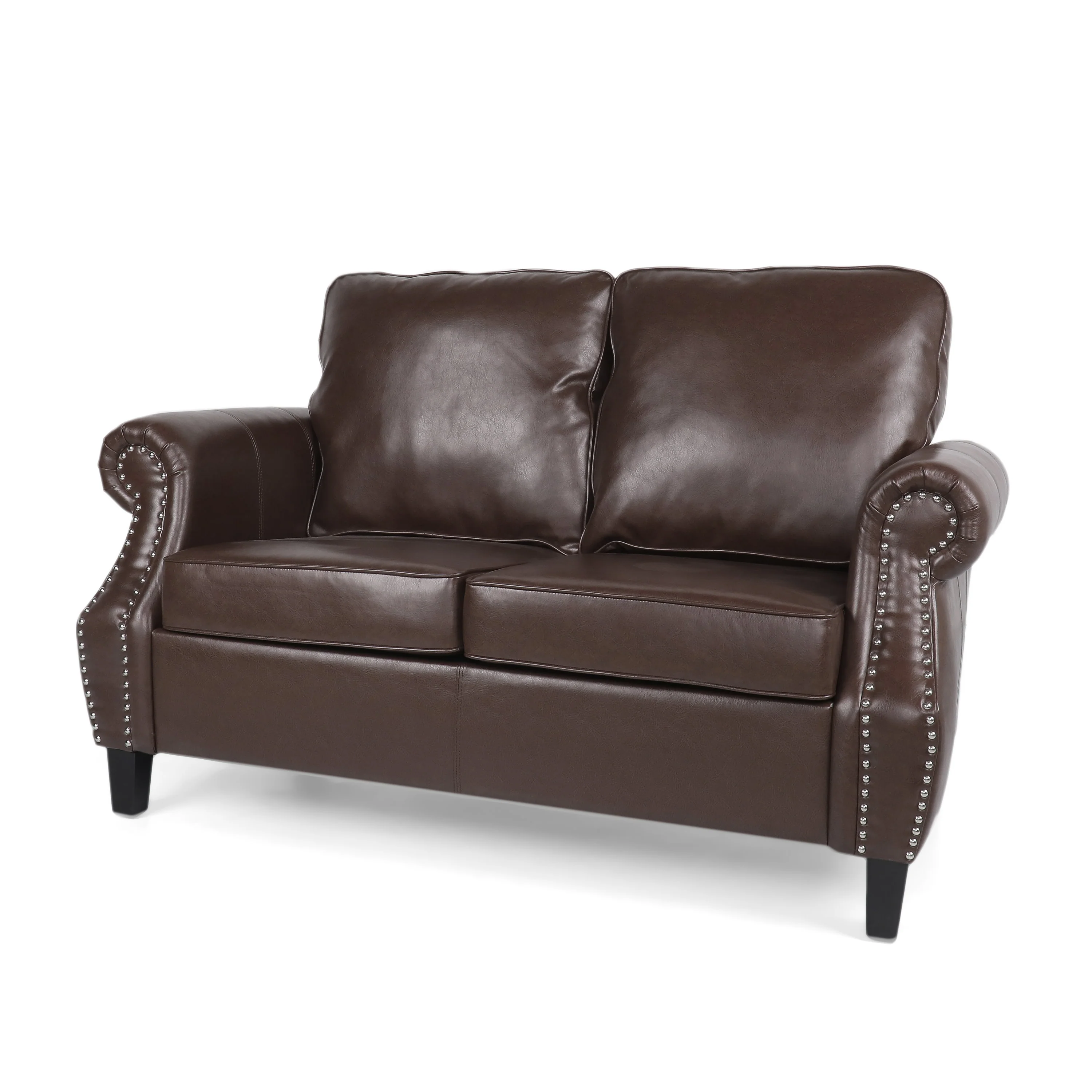 Pochelon Contemporary Faux Leather Loveseat with Nailhead Trim - furnishings