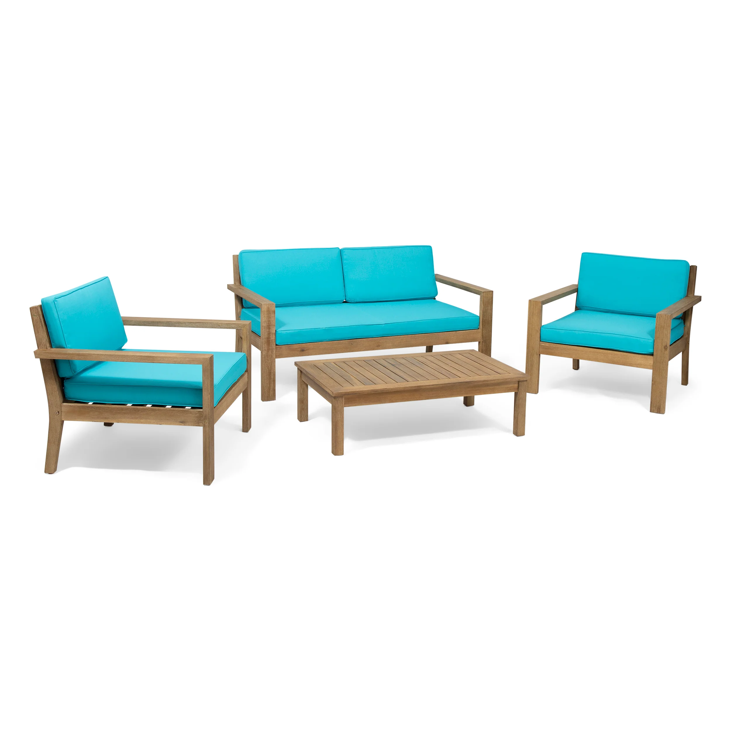 Iris Outdoor 4 Seater Acacia Wood Chat Set with Cushions - furnishings