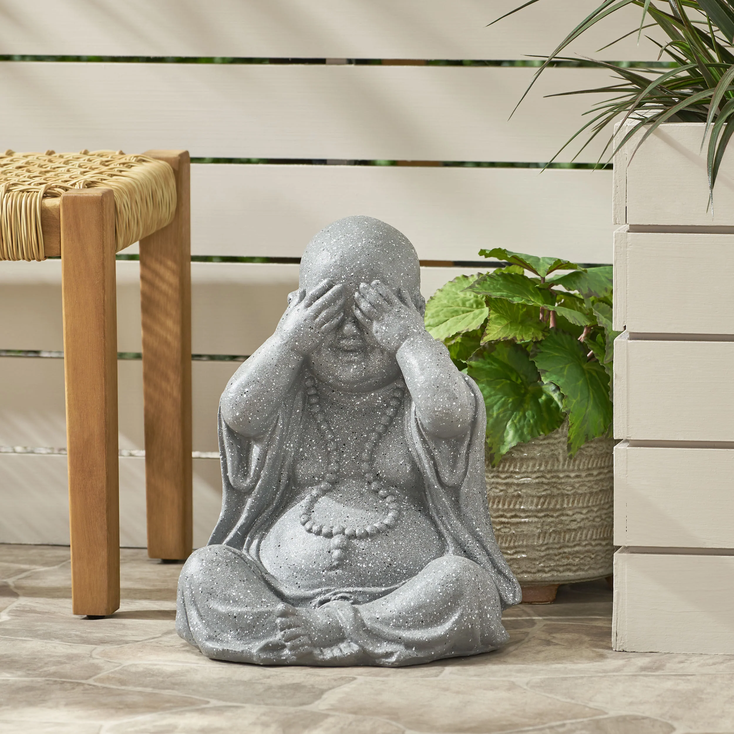 Conneaut Outdoor See No Evil Monk Garden Statue, Stone Gray - furnishings