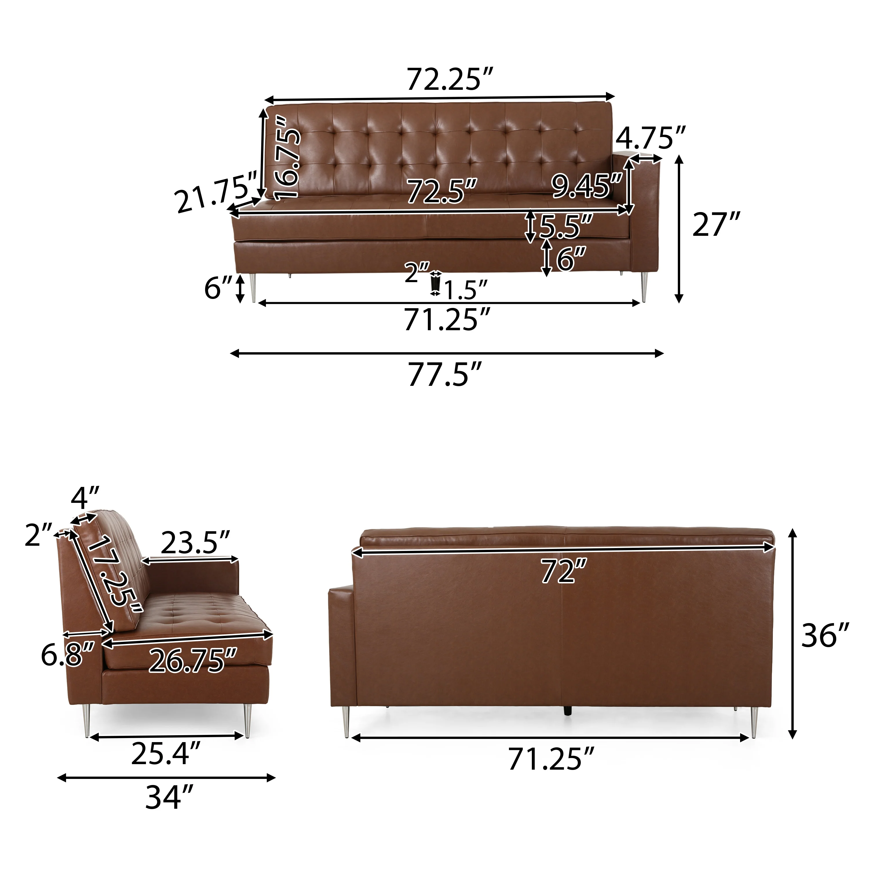 Goliath Contemporary Faux Leather Tufted 5 Seater Sectional Sofa Set - furnishings