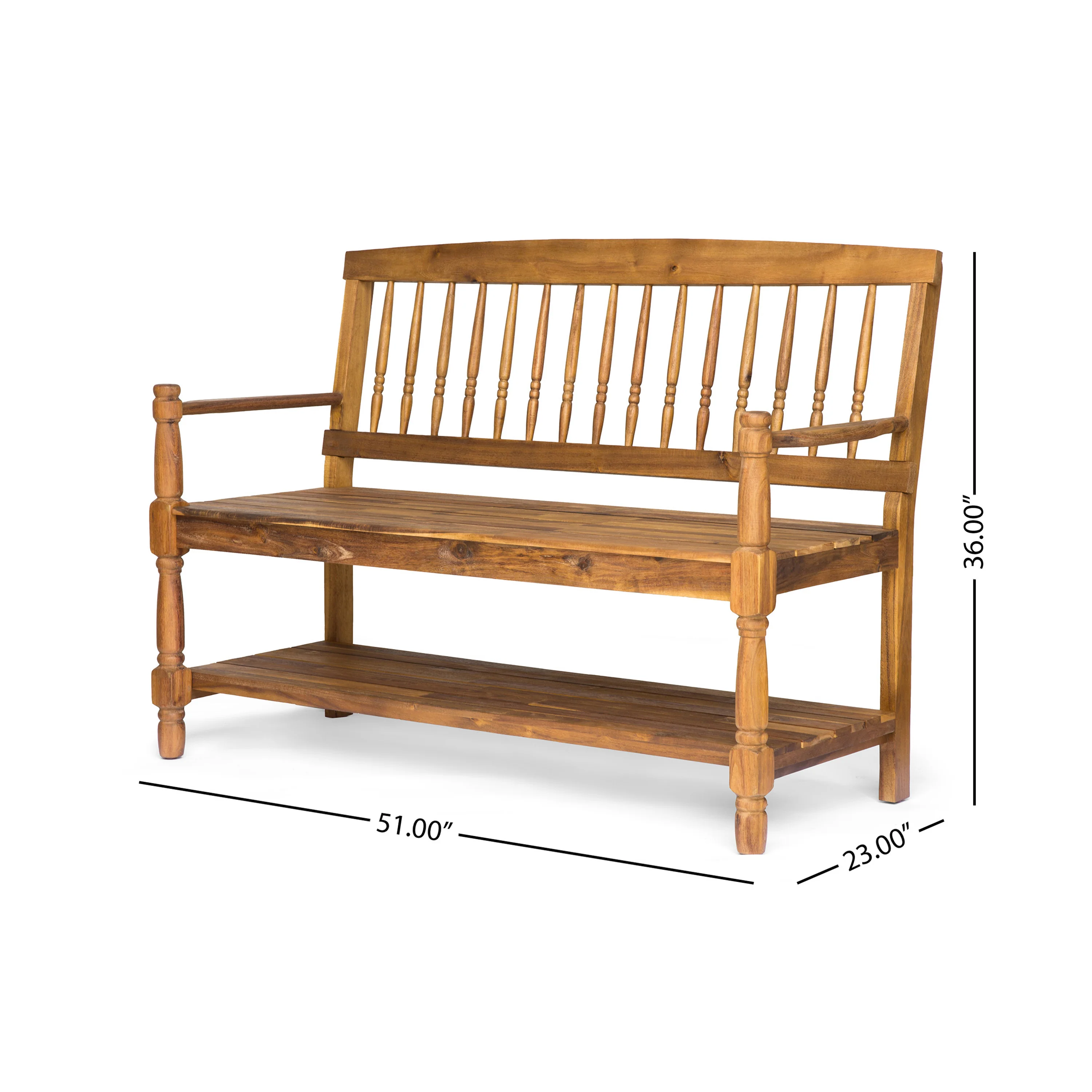 Kuhn Outdoor Acacia Wood Bench with Shelf - furnishings