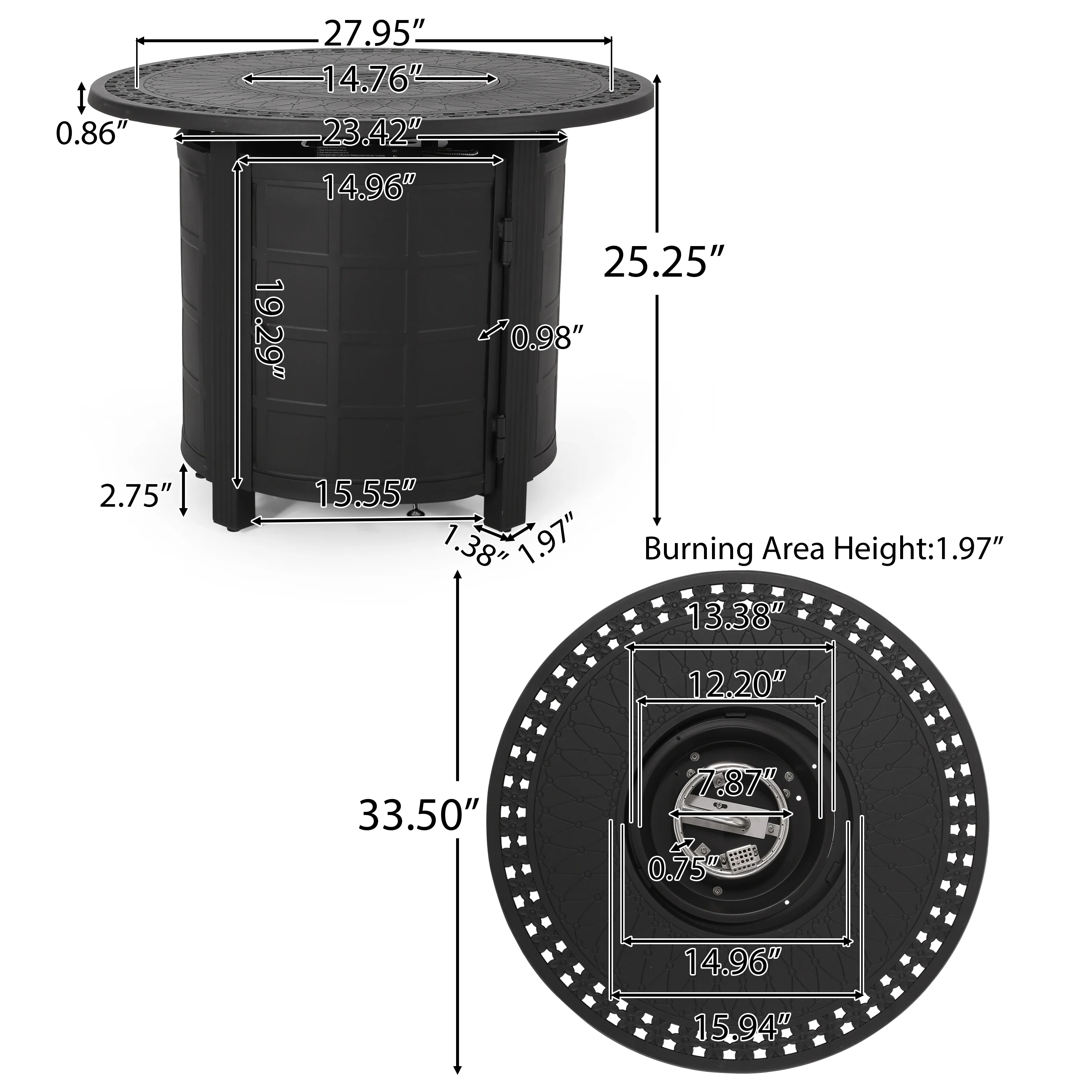 Aldin Round Aluminum Propane Fire Pit Table - furnishings