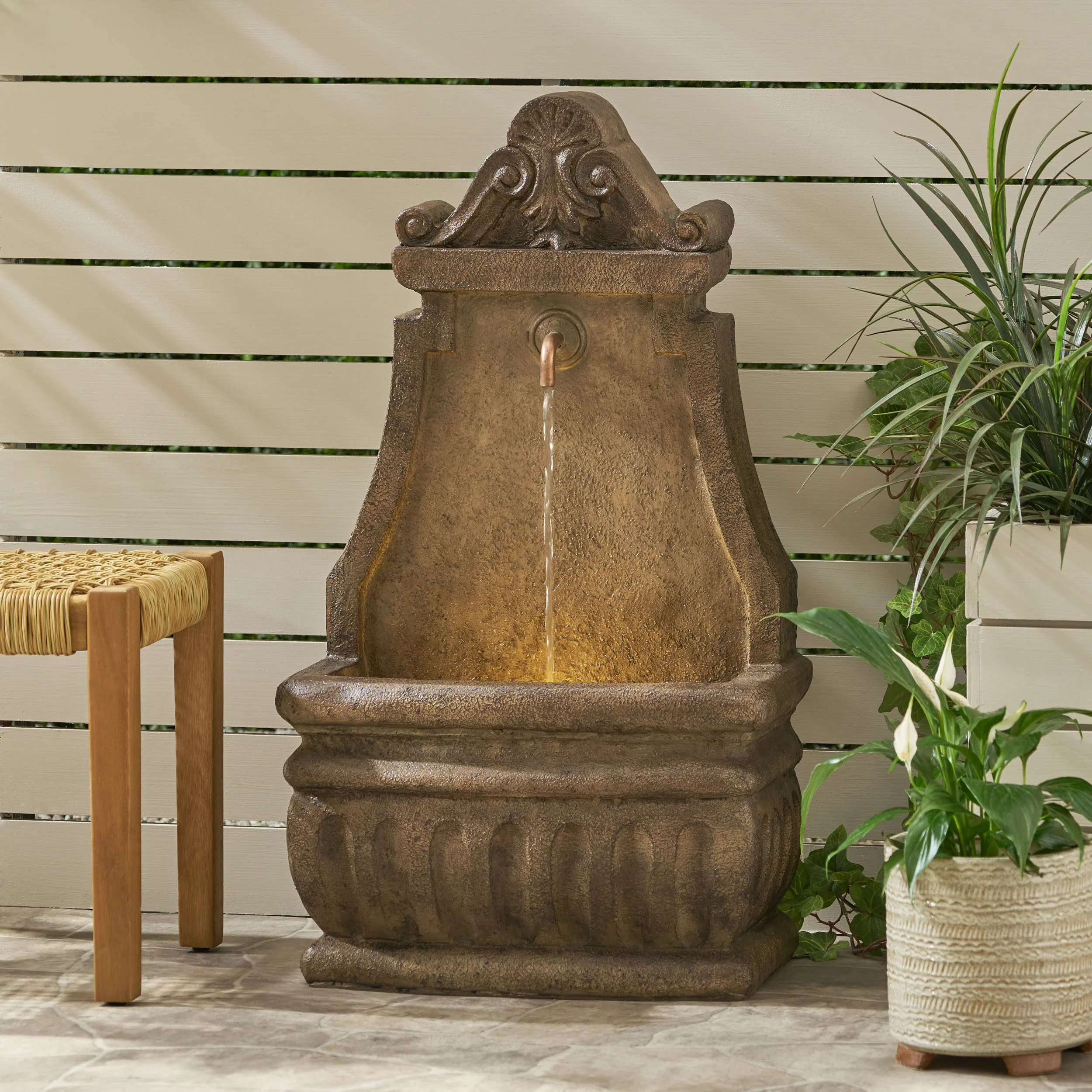 Frederick Outdoor Single Spout Fountain, Light Brown - furnishings