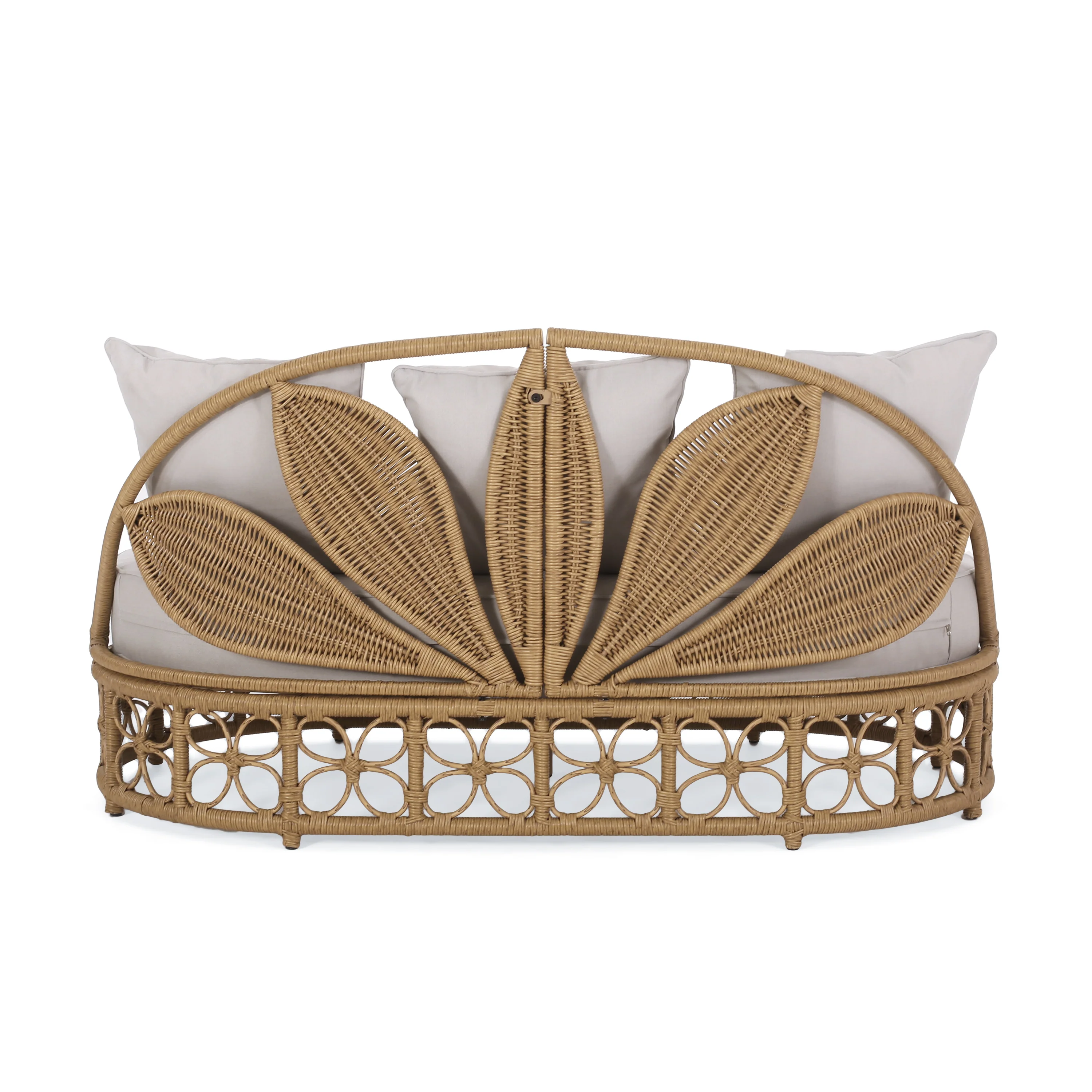 Homan Outdoor Wicker Daybed with Pillows, Light Brown and Beige - furnishings