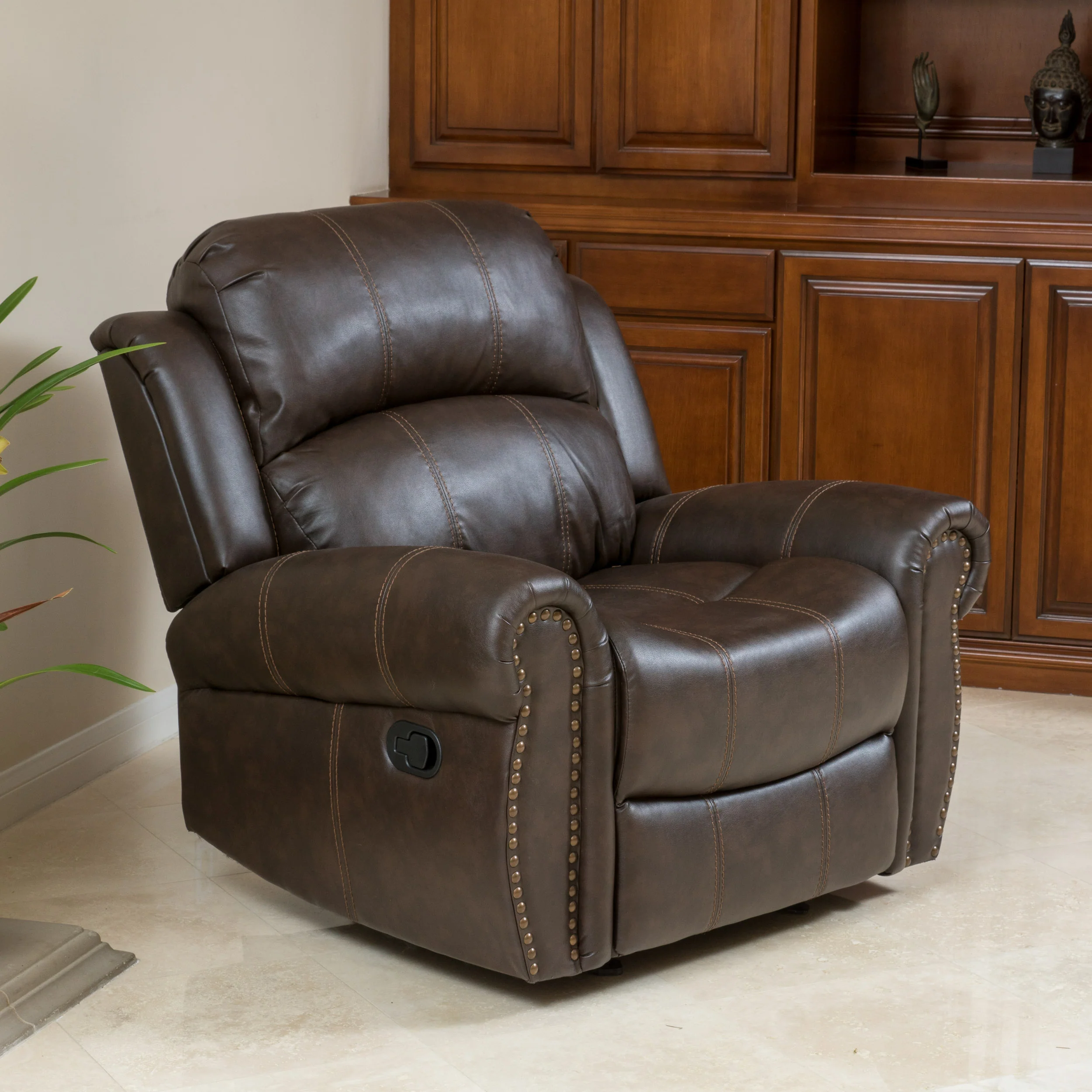 Harbor Contemporary Upholstered Faux Leather Gliding Recliner - furnishings