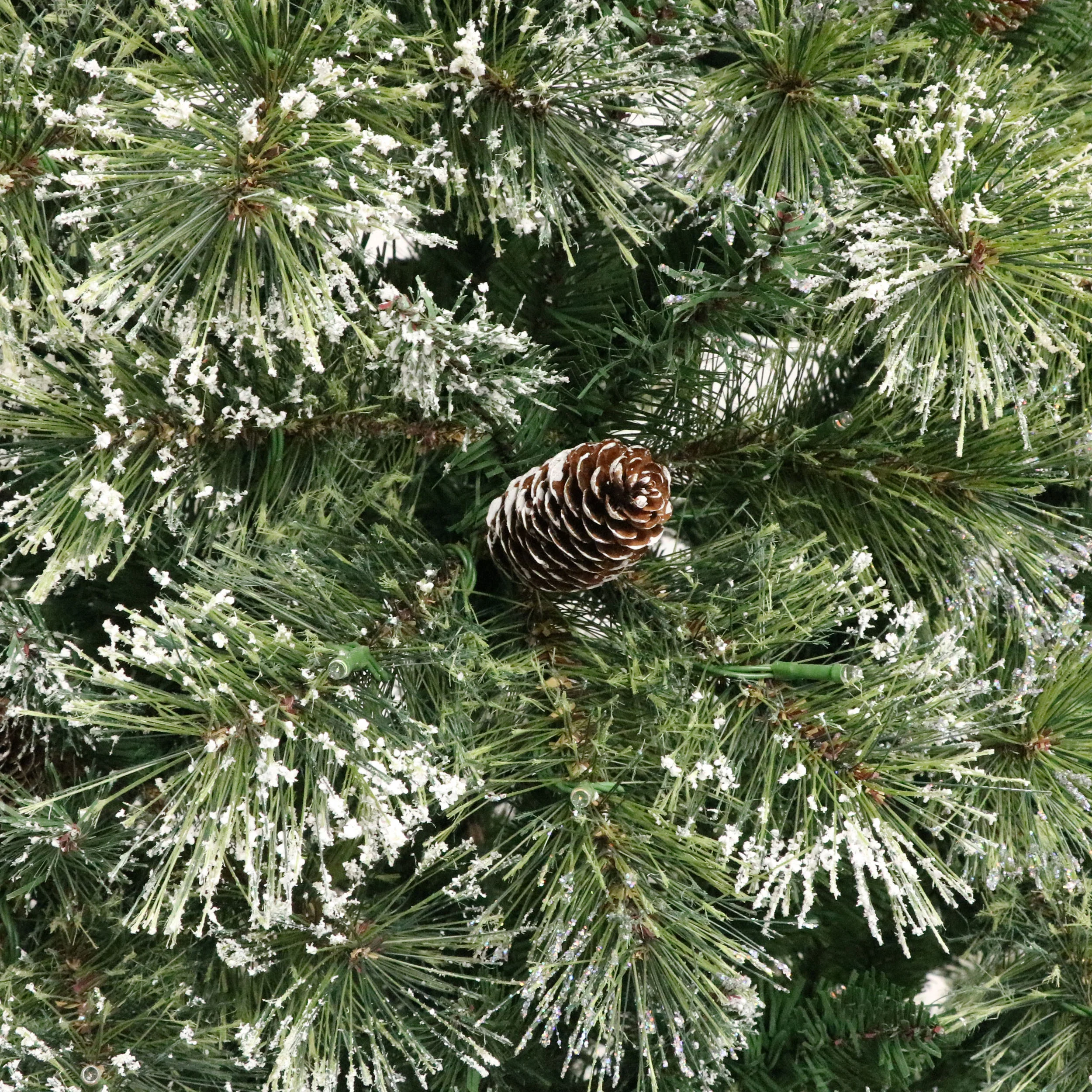 4.5-foot Cashmere Pine and Mixed Needles Pre-Lit Clear LED Hinged Artificial Christmas Tree with Snow and Glitter Branches and Frosted Pinecones - furnishings