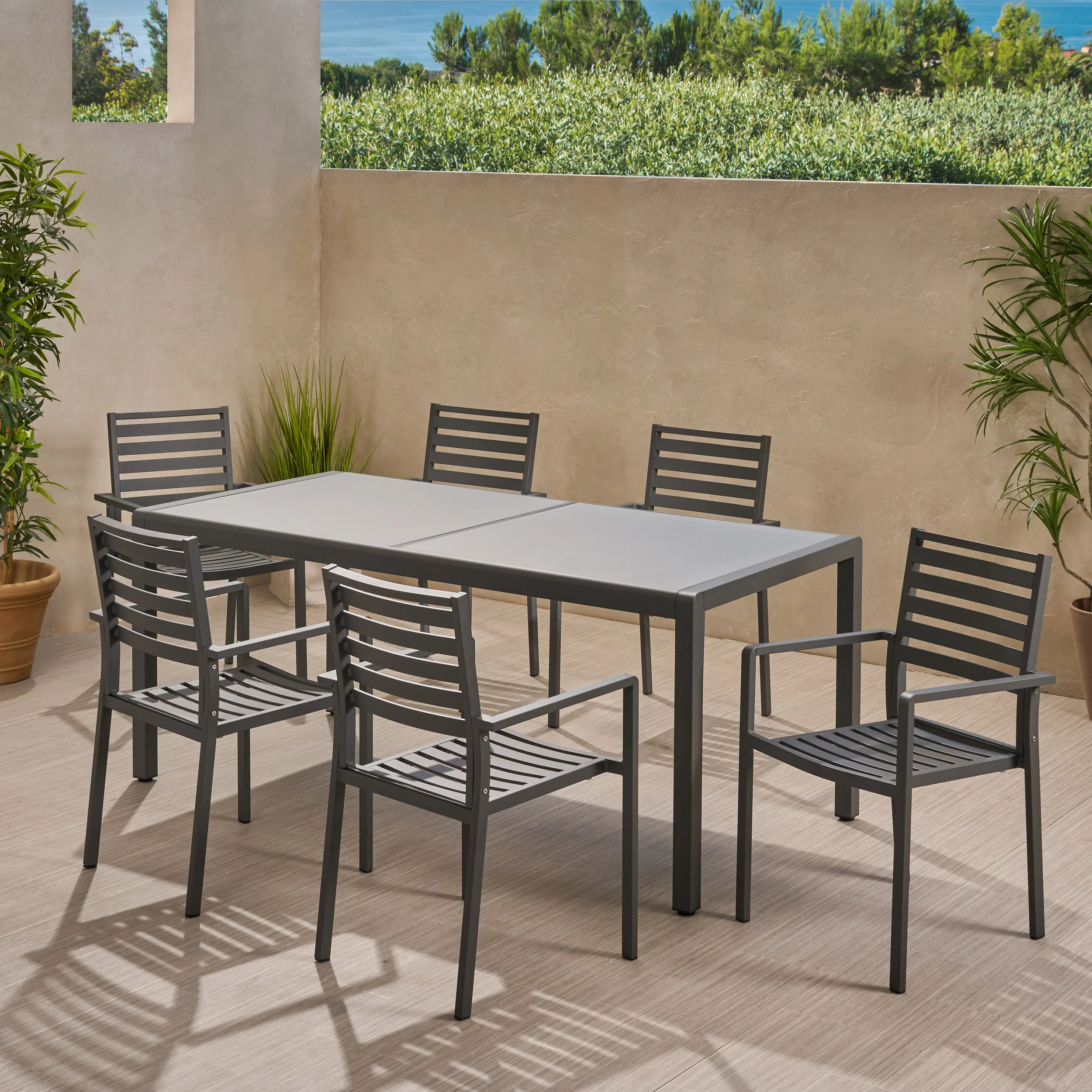 Cherie Outdoor Modern 6 Seater Aluminum Dining Set - furnishings