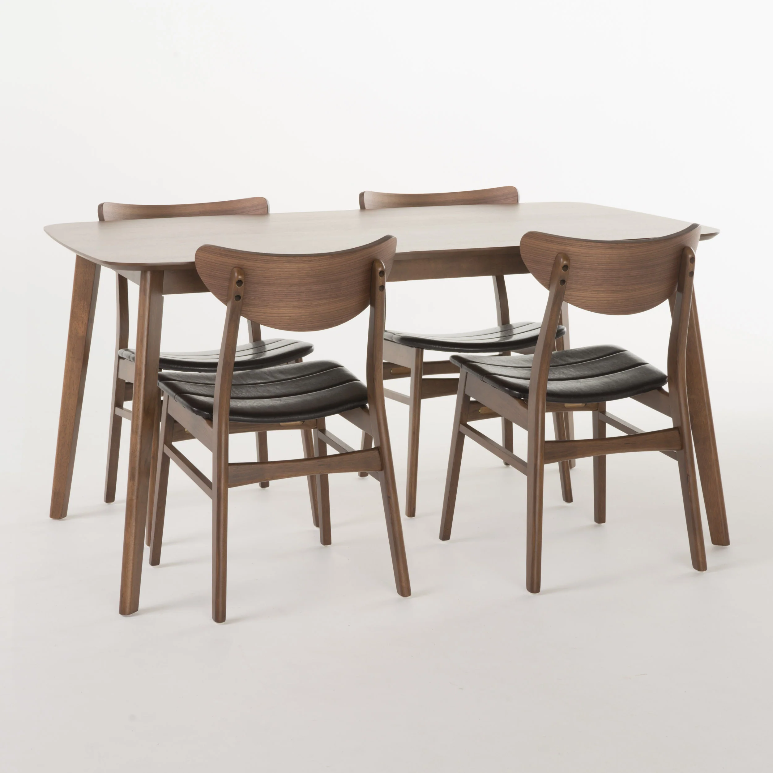 Camilla Dark Brown Leather Wood Finish 60-inch Rectangular 5 Piece Dining Set - furnishings
