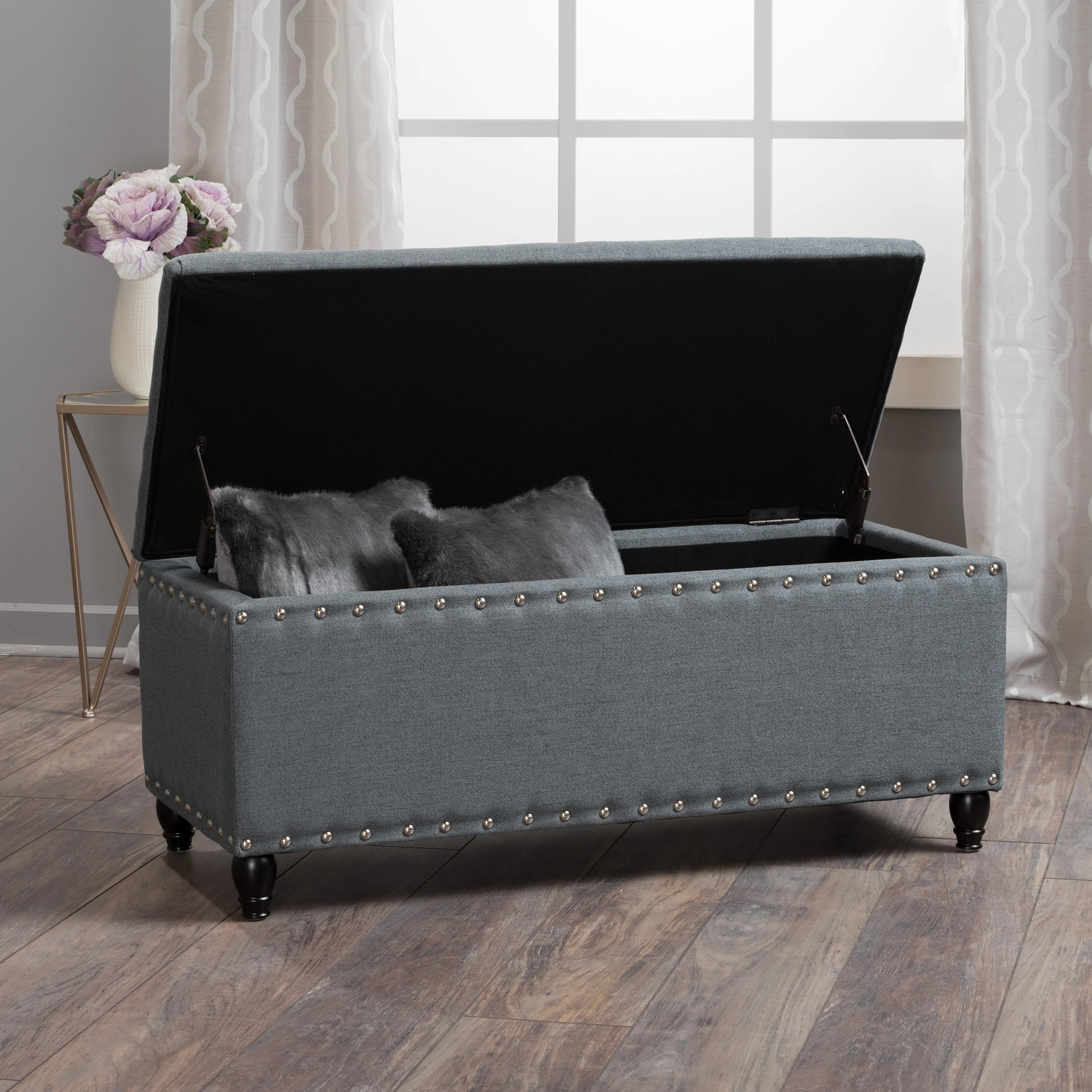 Tatiana Contemporary Fabric Storage Ottoman with Nailhead Trim - furnishings