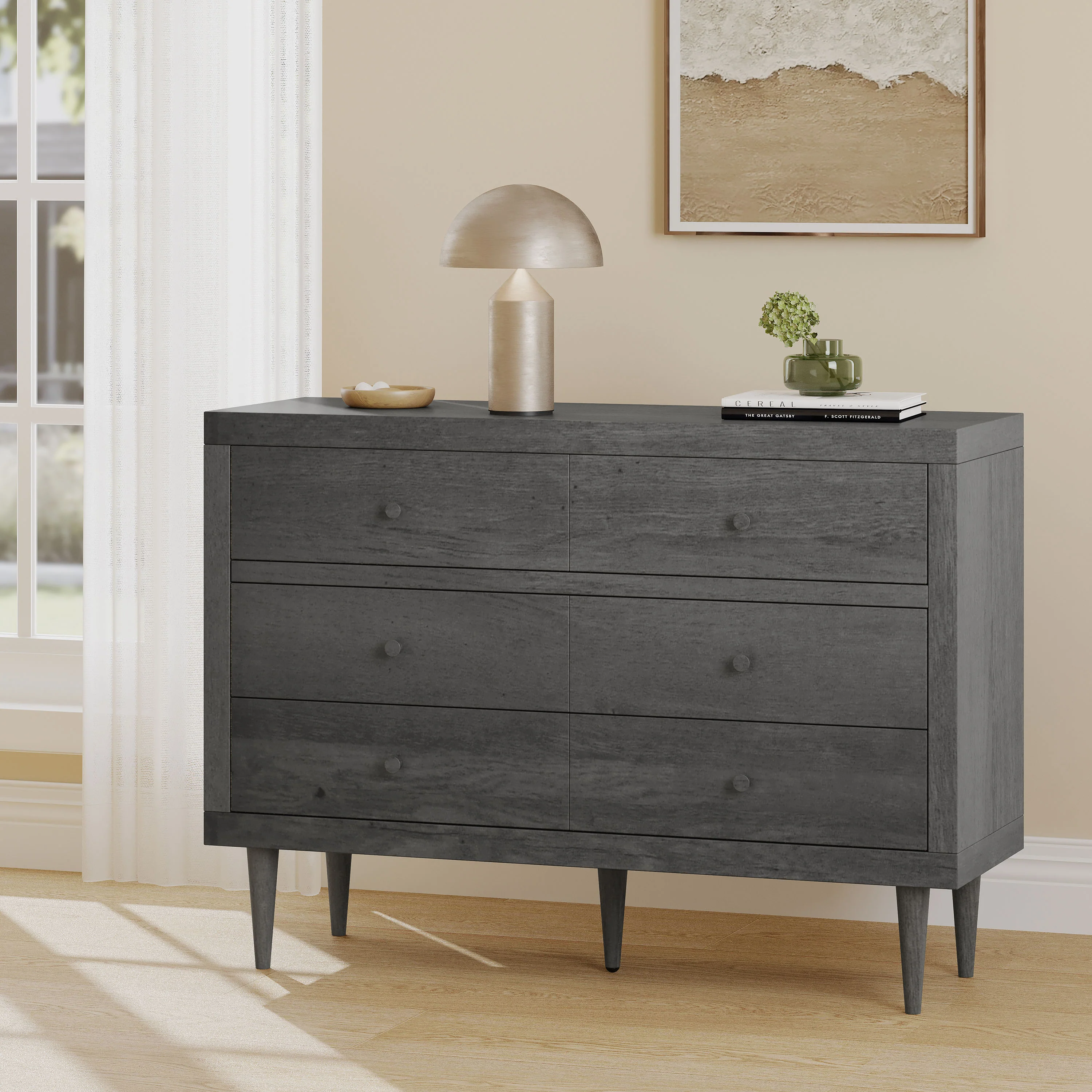 Farhart Mid Century Modern 6 Drawer Double Dresser - furnishings