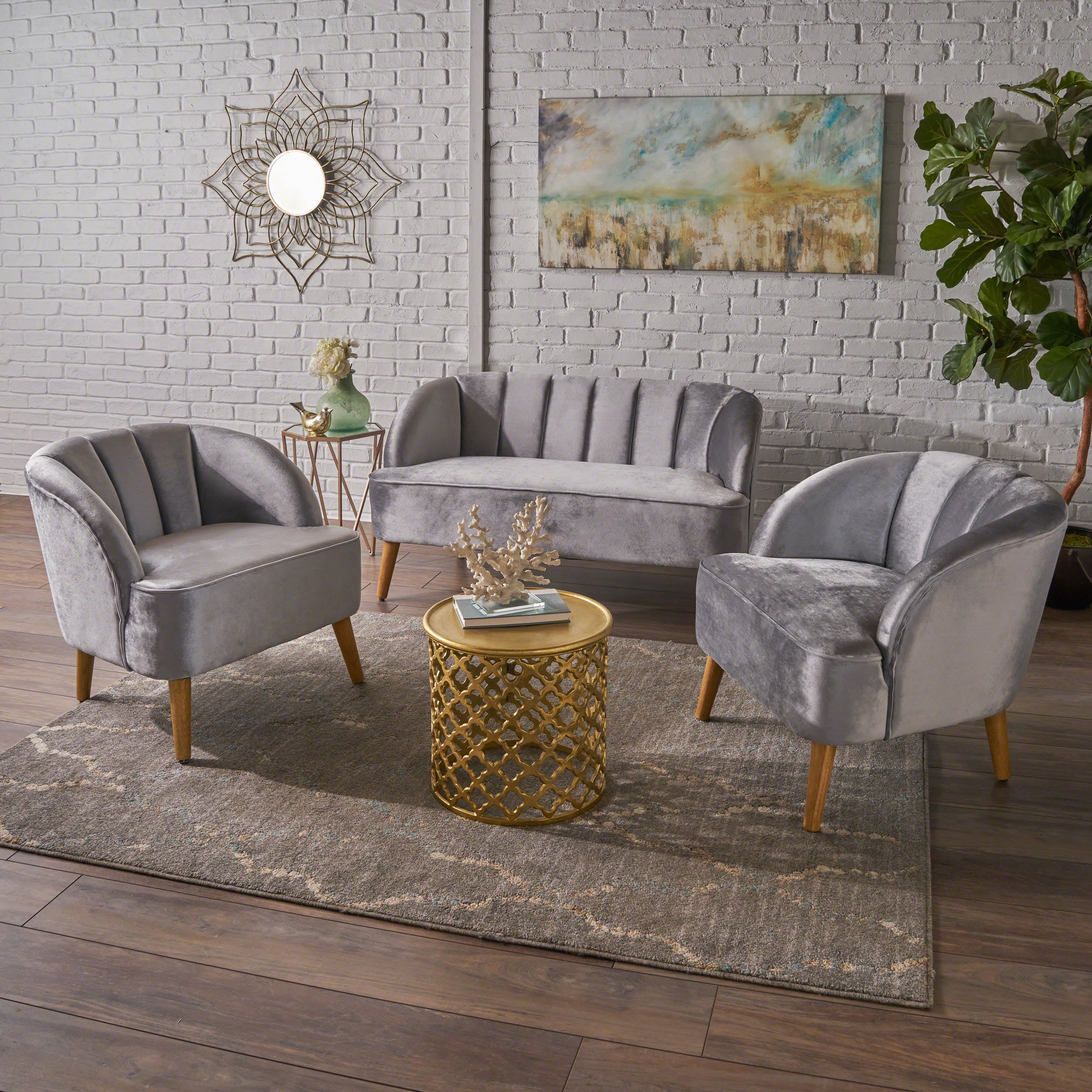 Scarlett Velvet 3-Piece Velvet Chairs & Couch Living Room Set - furnishings