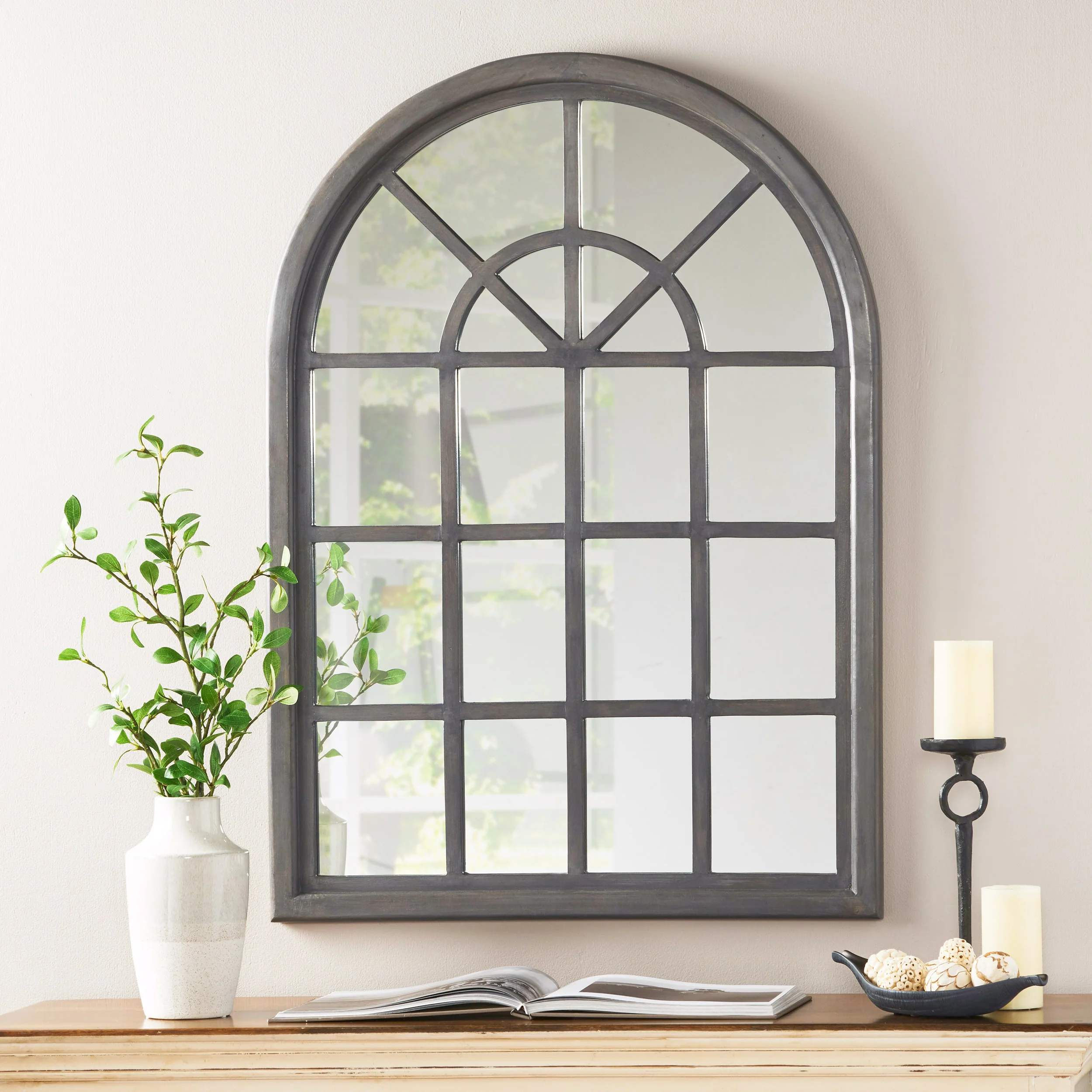 Sebastiane Traditional Arched Windowpane Mirror - furnishings