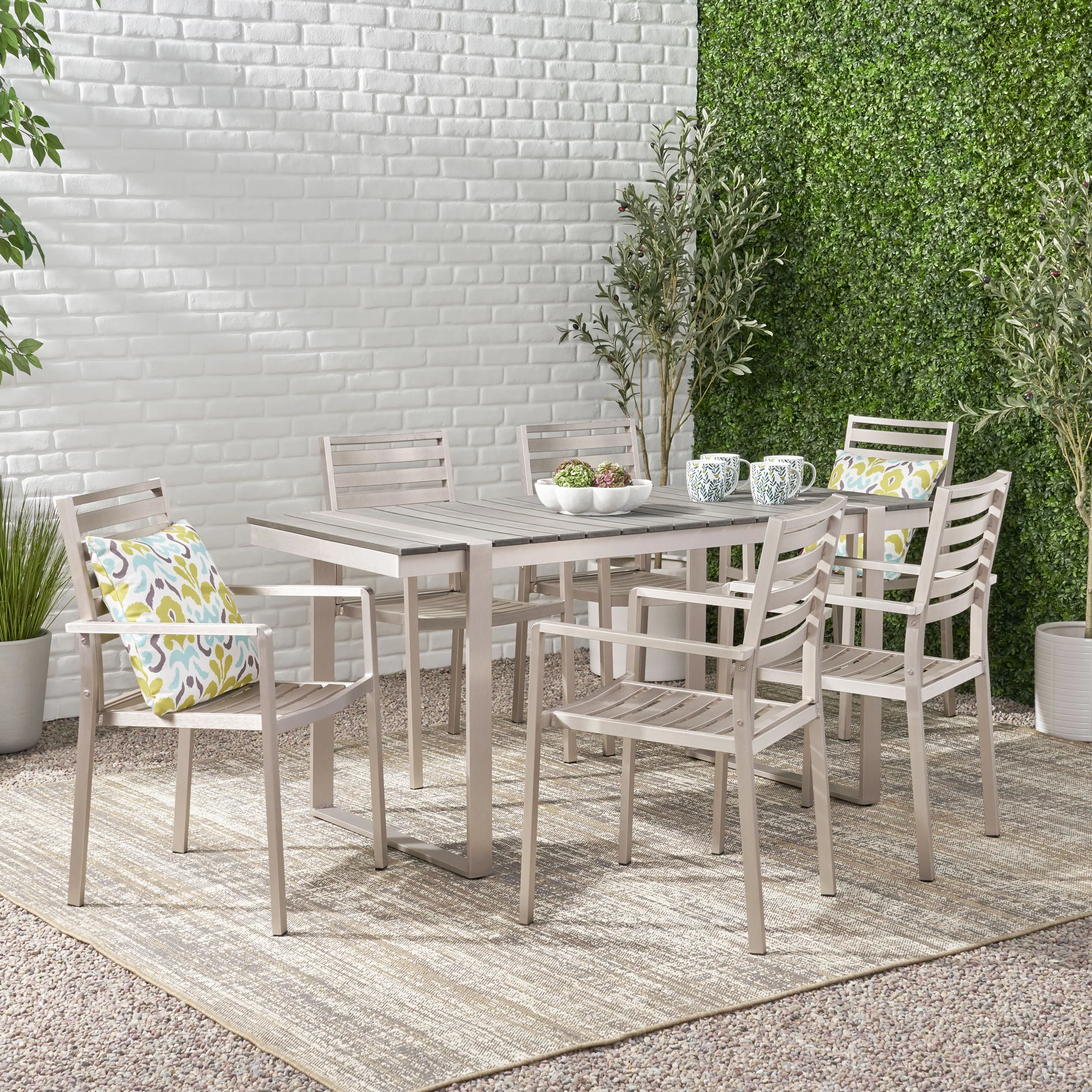 Mora Outdoor 7 Piece Aluminum Dining Set - furnishings