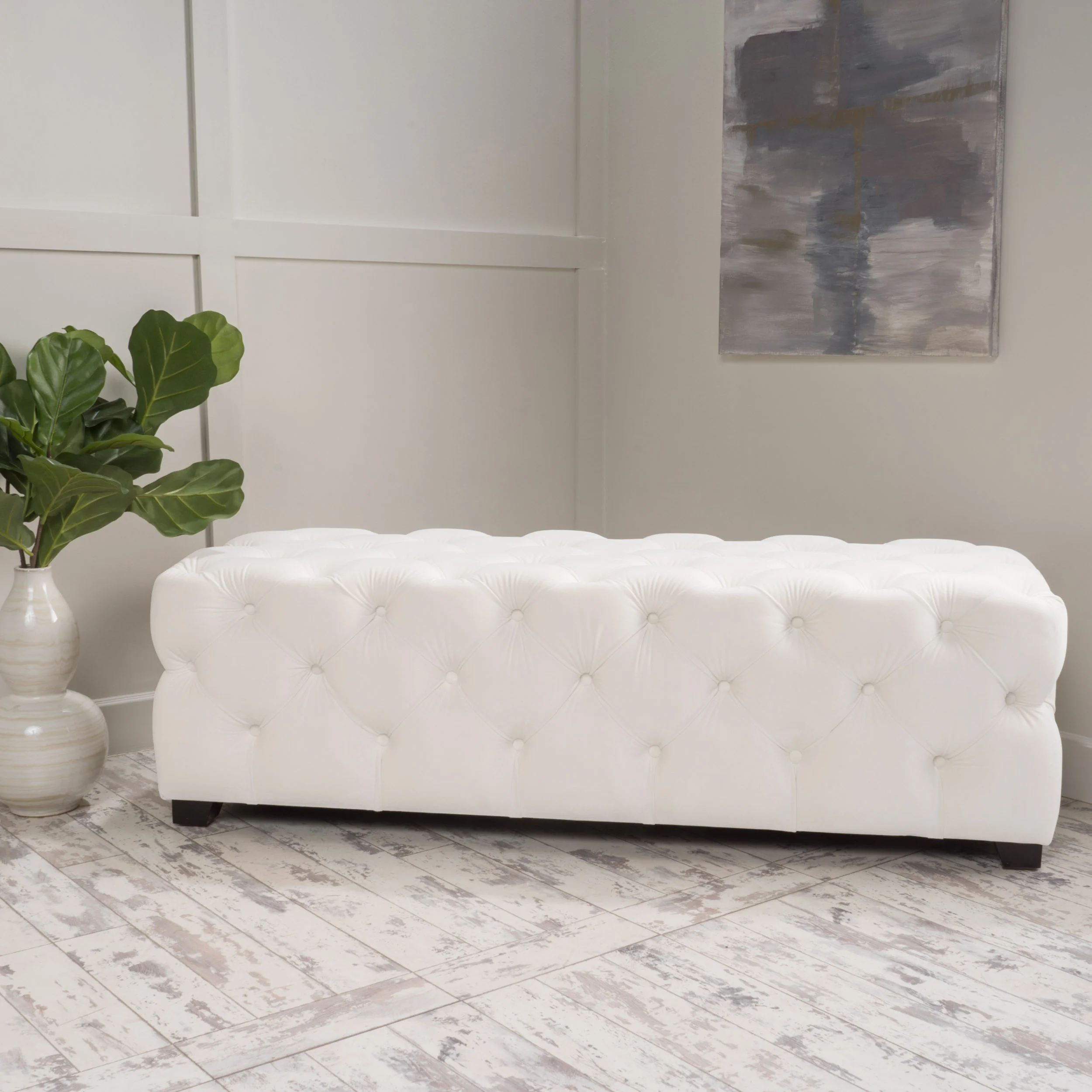 Provence Modern Glam Tufted Velvet Ottoman Bench - furnishings