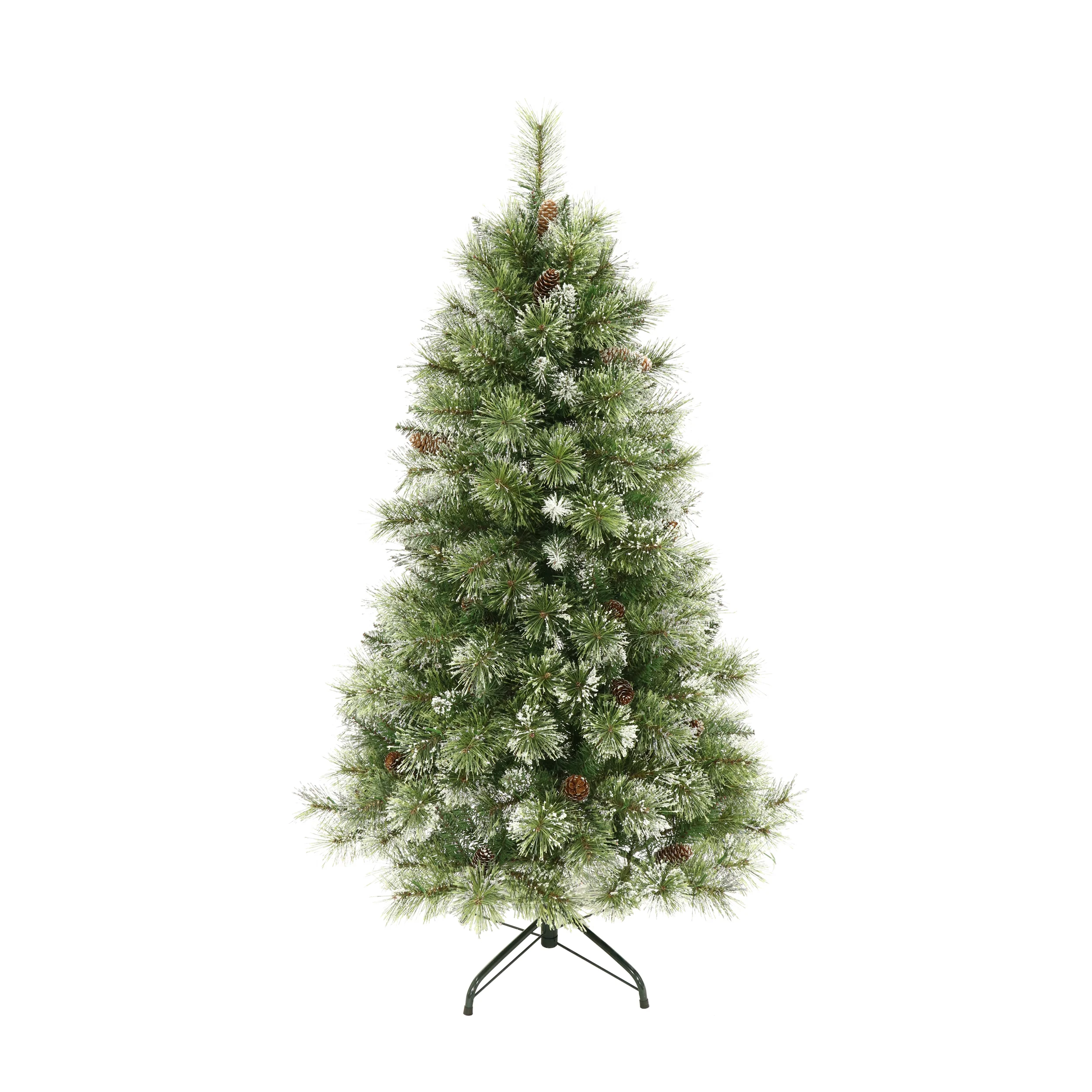 4.5-foot Cashmere Pine and Mixed Needles Pre-Lit Clear LED Hinged Artificial Christmas Tree with Snow and Glitter Branches and Frosted Pinecones - furnishings