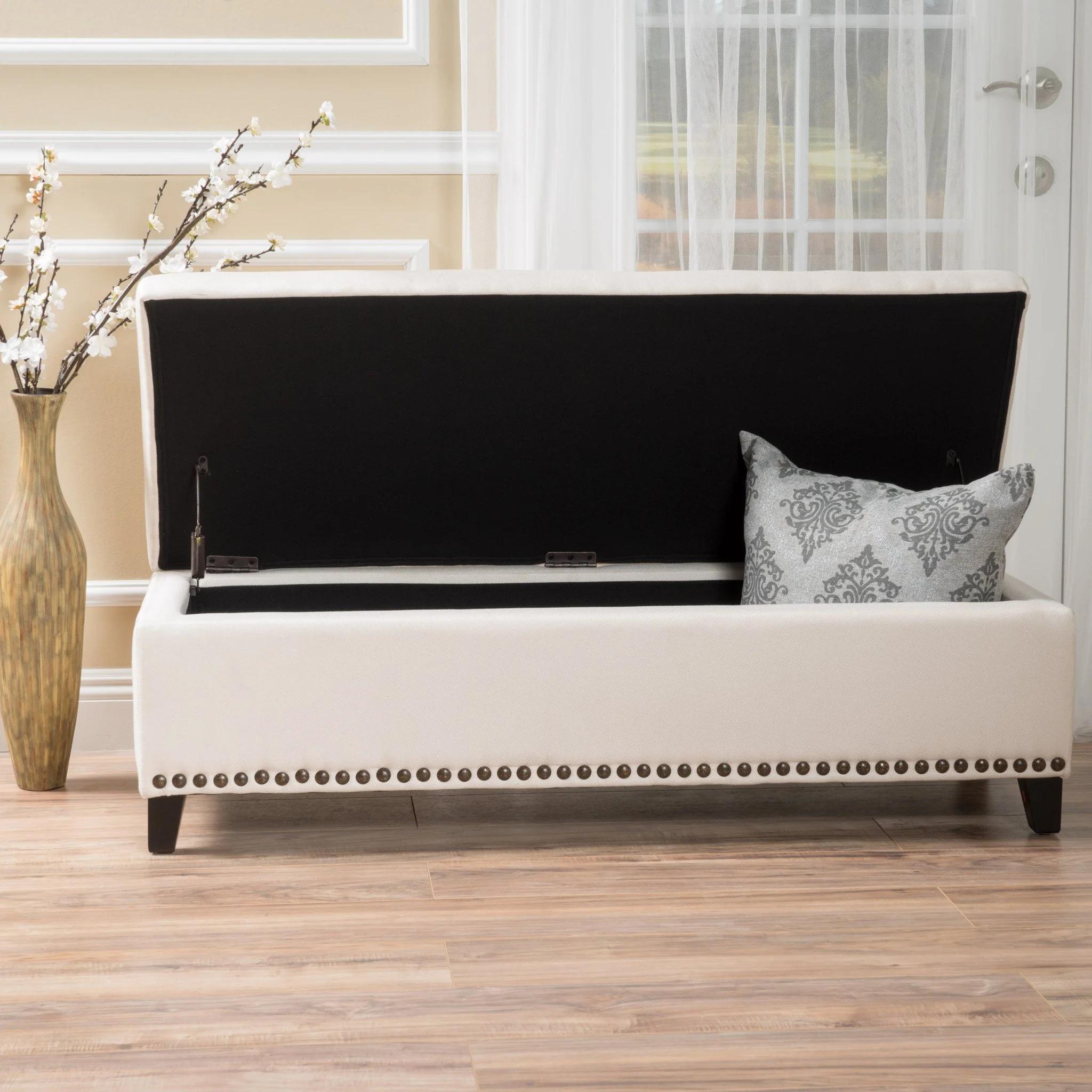 Labella Contemporary Fabric Upholstered Storage Ottoman with Nailhead Trim - furnishings