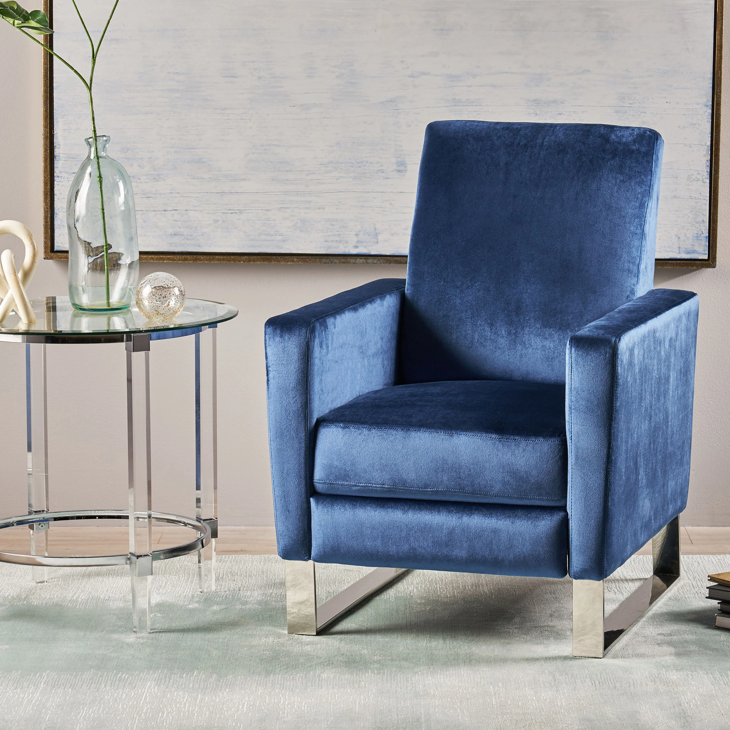 Arvin Modern Push Back High Leg Recliner with Stainless Steel Legs - furnishings