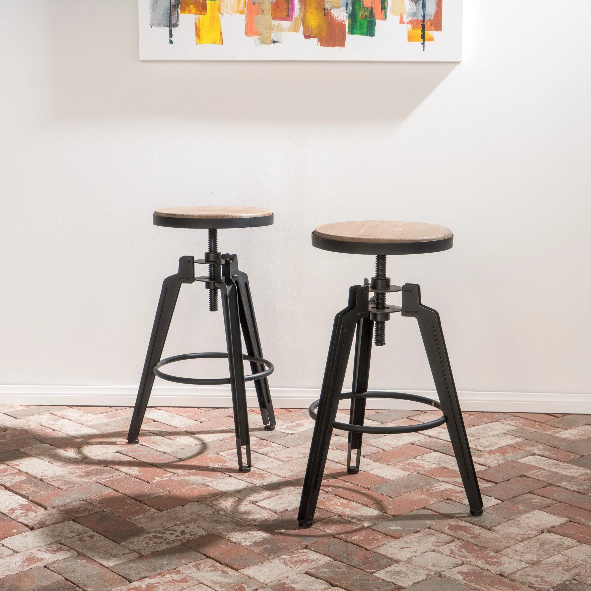Klatack Antique Finish Firwood Swivel Adjustable Barstool (Set of 2) - furnishings