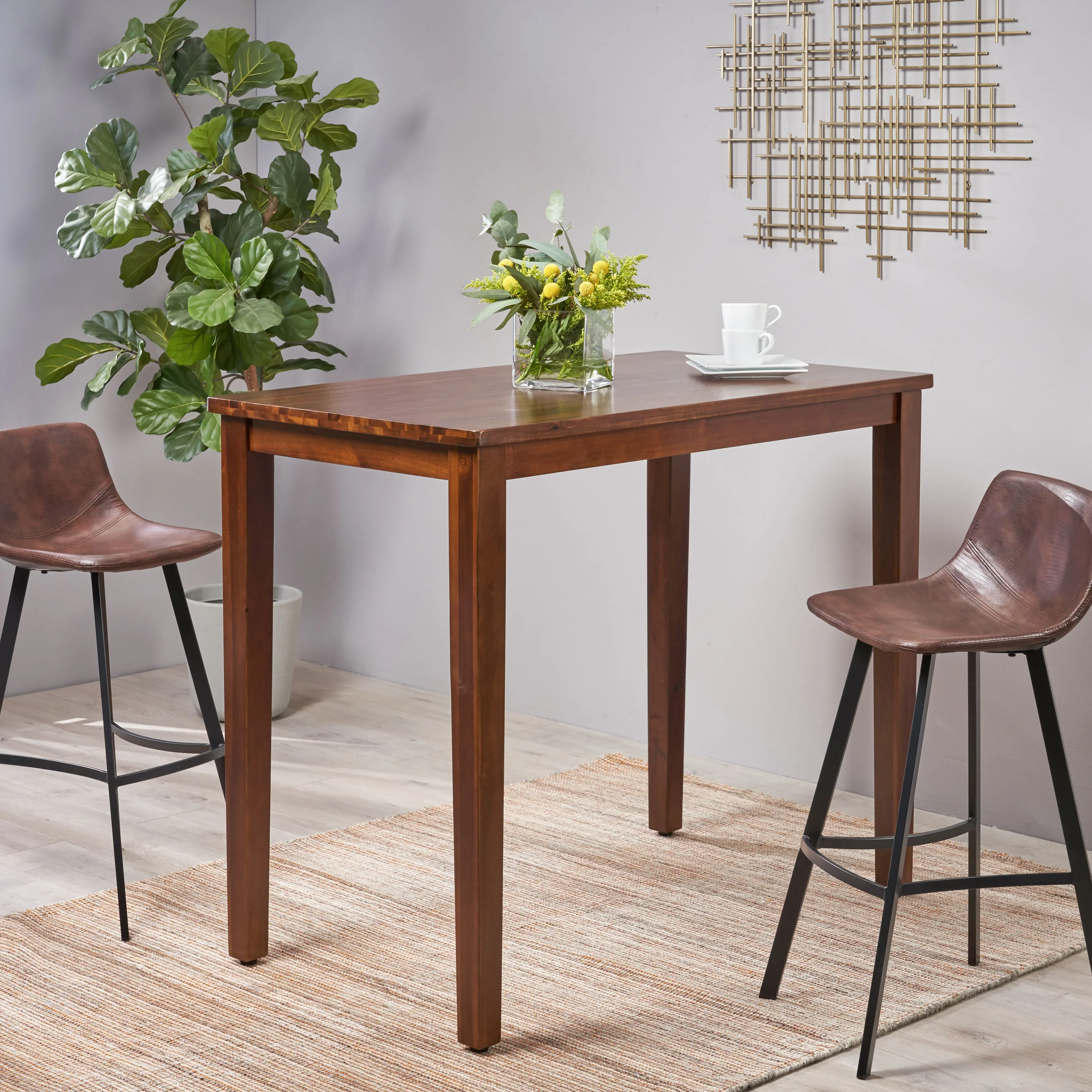 Taylo Contemporary Acacia Wood Bar Height Table - furnishings
