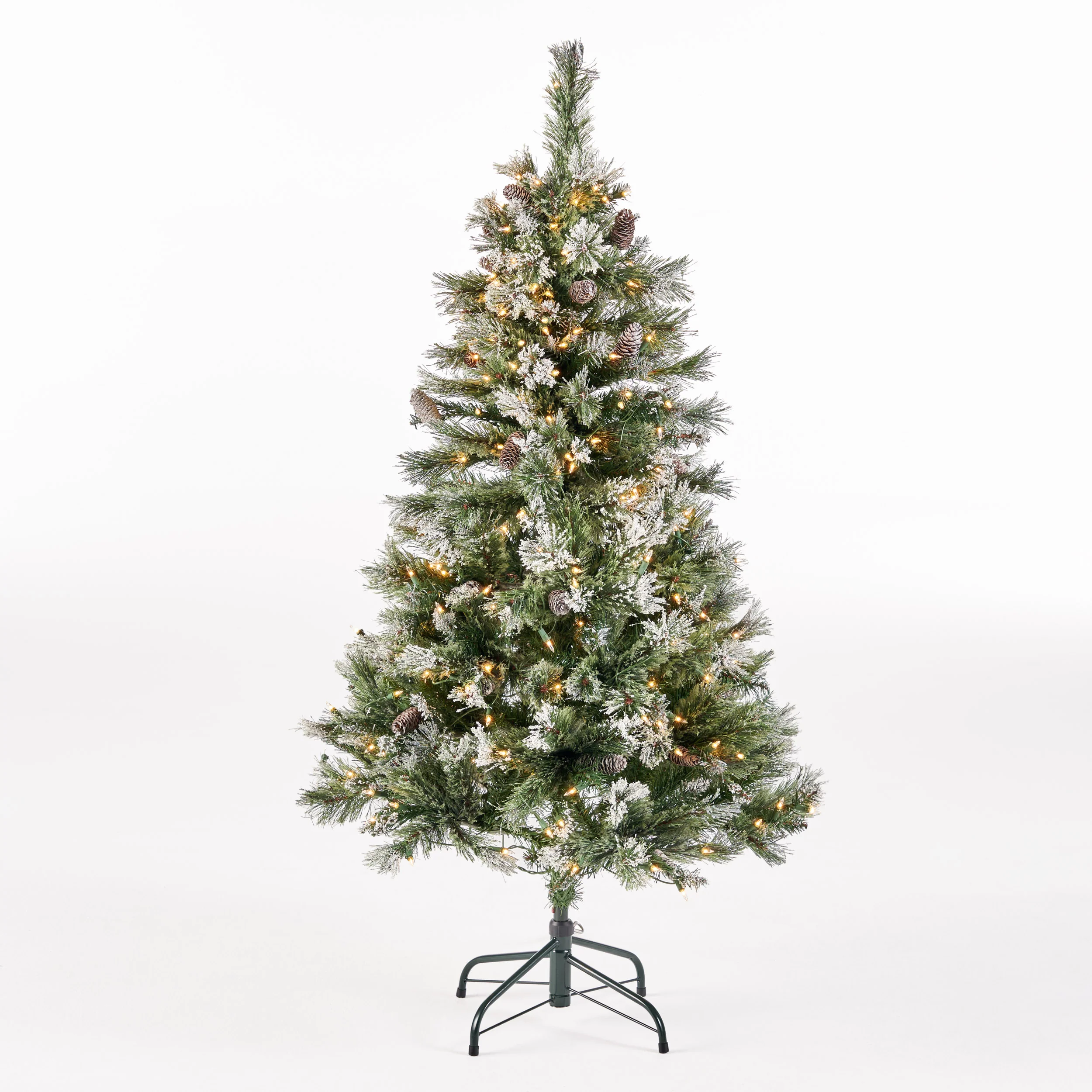 4.5-foot Cashmere Pine and Mixed Needles Hinged Artificial Christmas Tree with Snow and Glitter Branches and Frosted Pinecones - furnishings