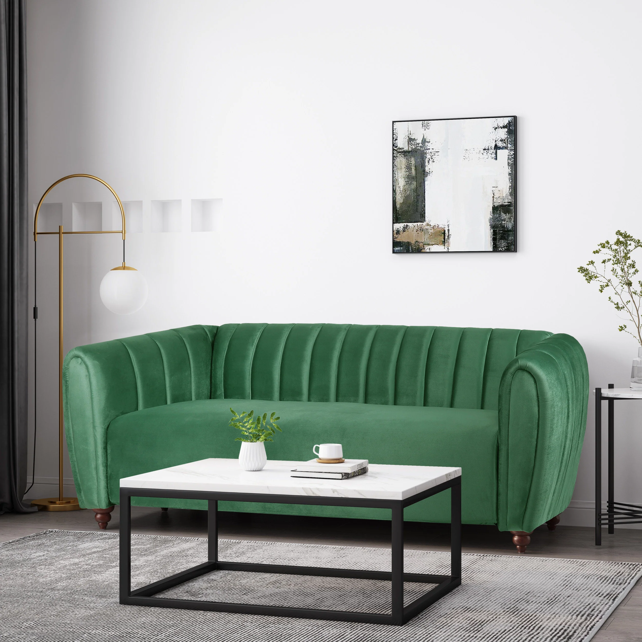 Worden Modern Glam Velvet Channel Stitch 3 Seater Sofa - furnishings