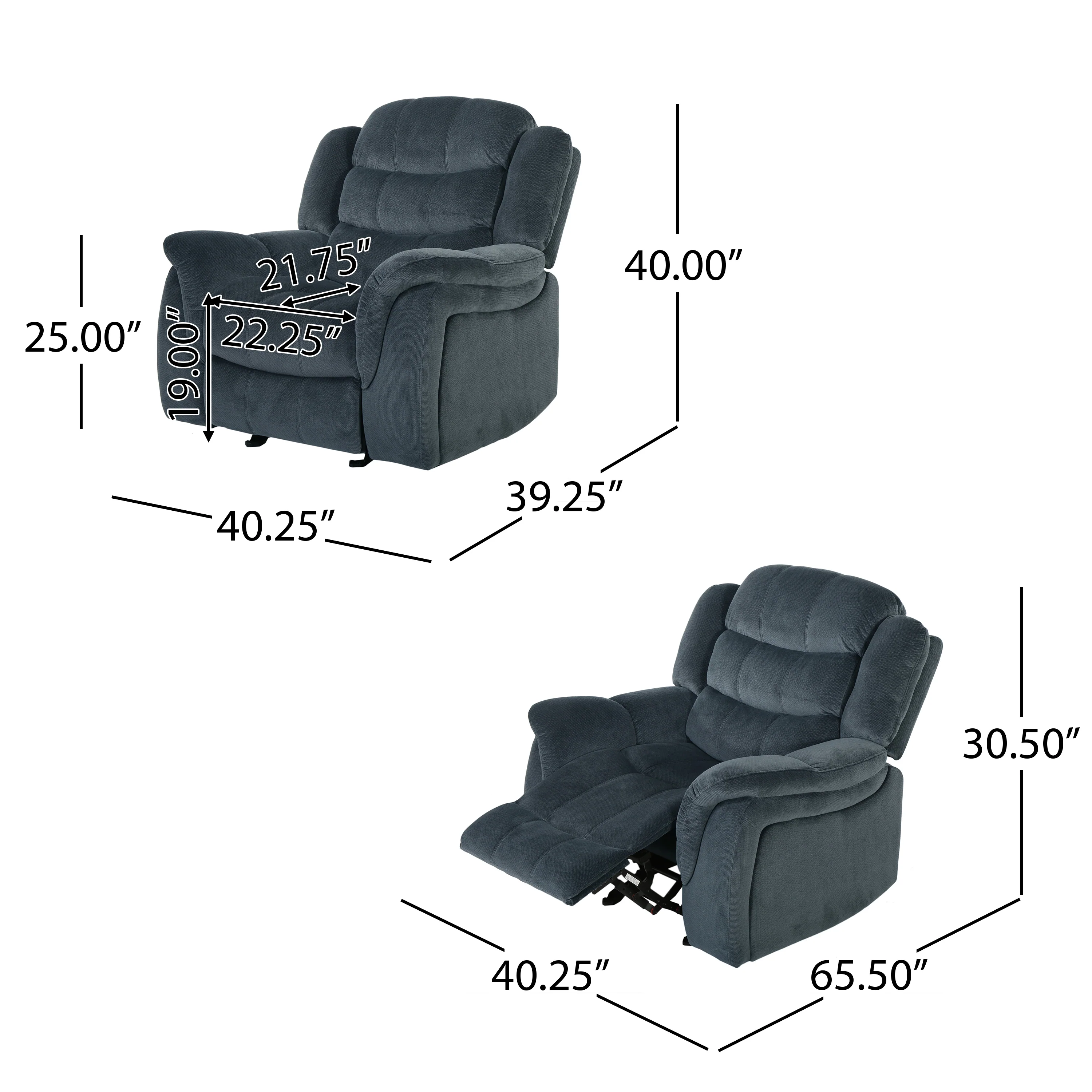 Emryka Contemporary Gray Fabric Glider Recliner - furnishings