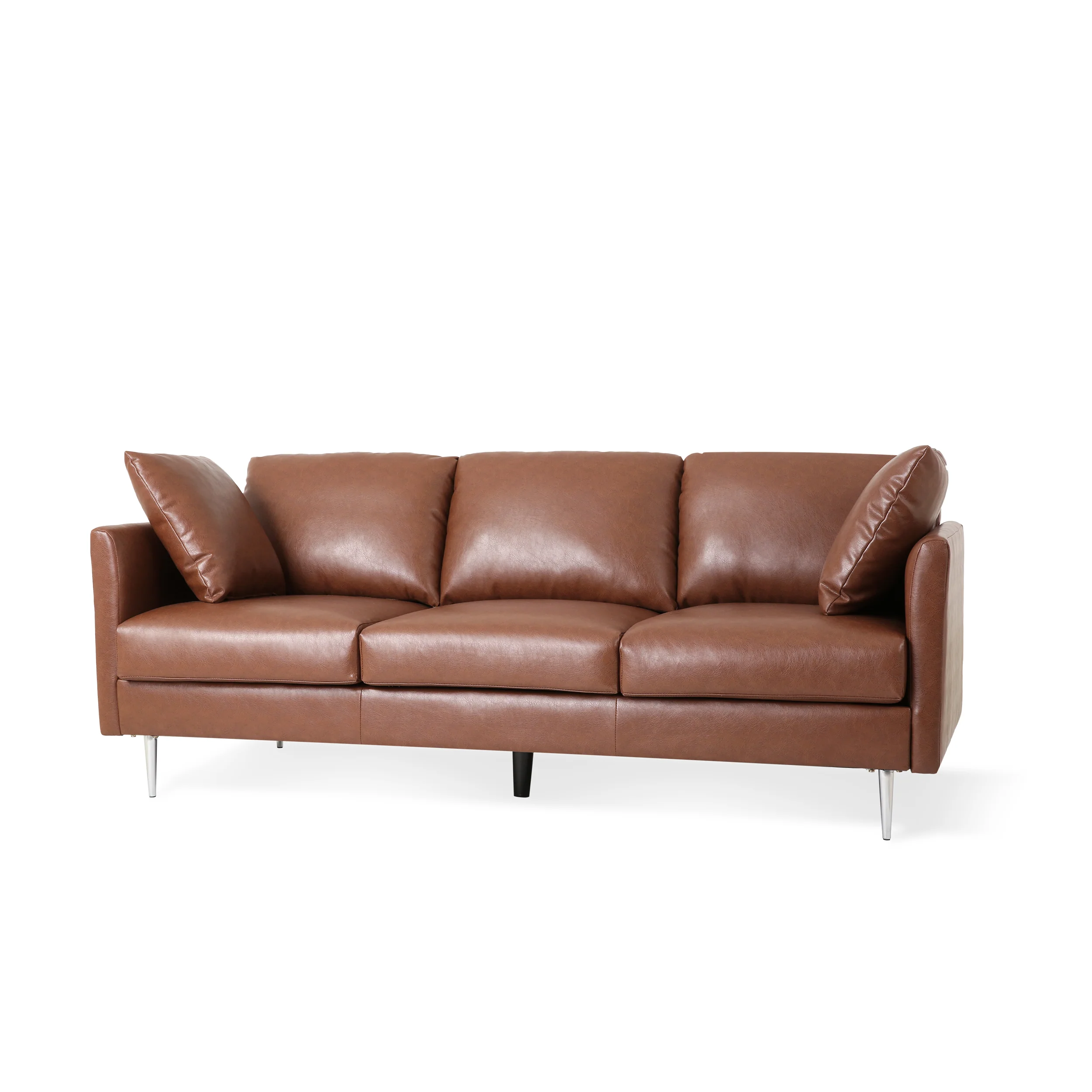Syosset Modern Faux Leather 3 Seater Sofa with Pillows - furnishings