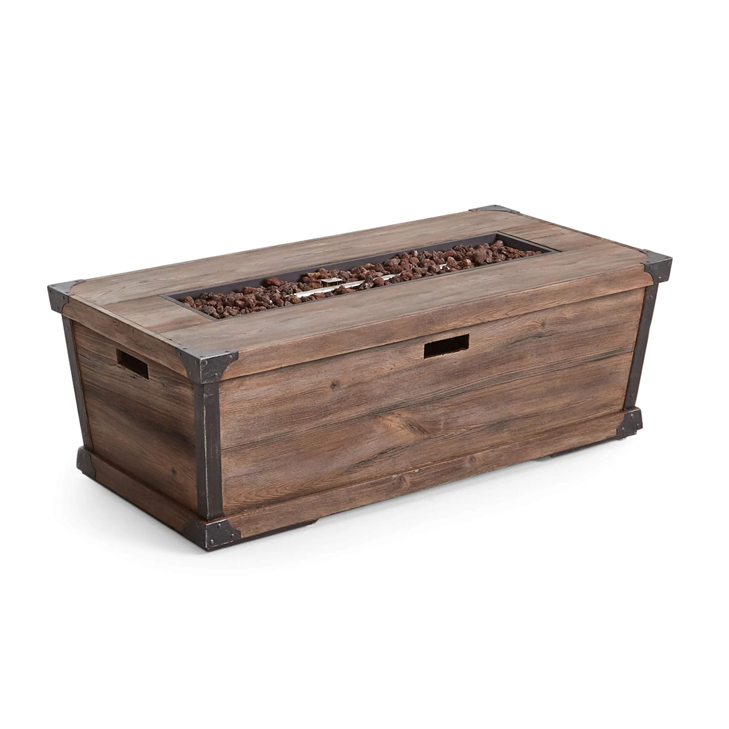 Aido Outdoor 50,000 BTU Lightweight Concrete Rectangular Fire Pit (No Tank Holder), Brown - furnishings