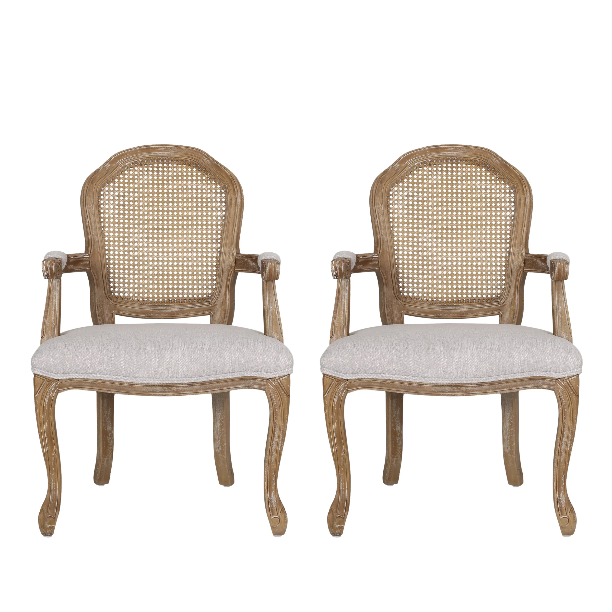 Mariette French Country Wood and Cane Upholstered Dining Chair, Set of 2 - furnishings