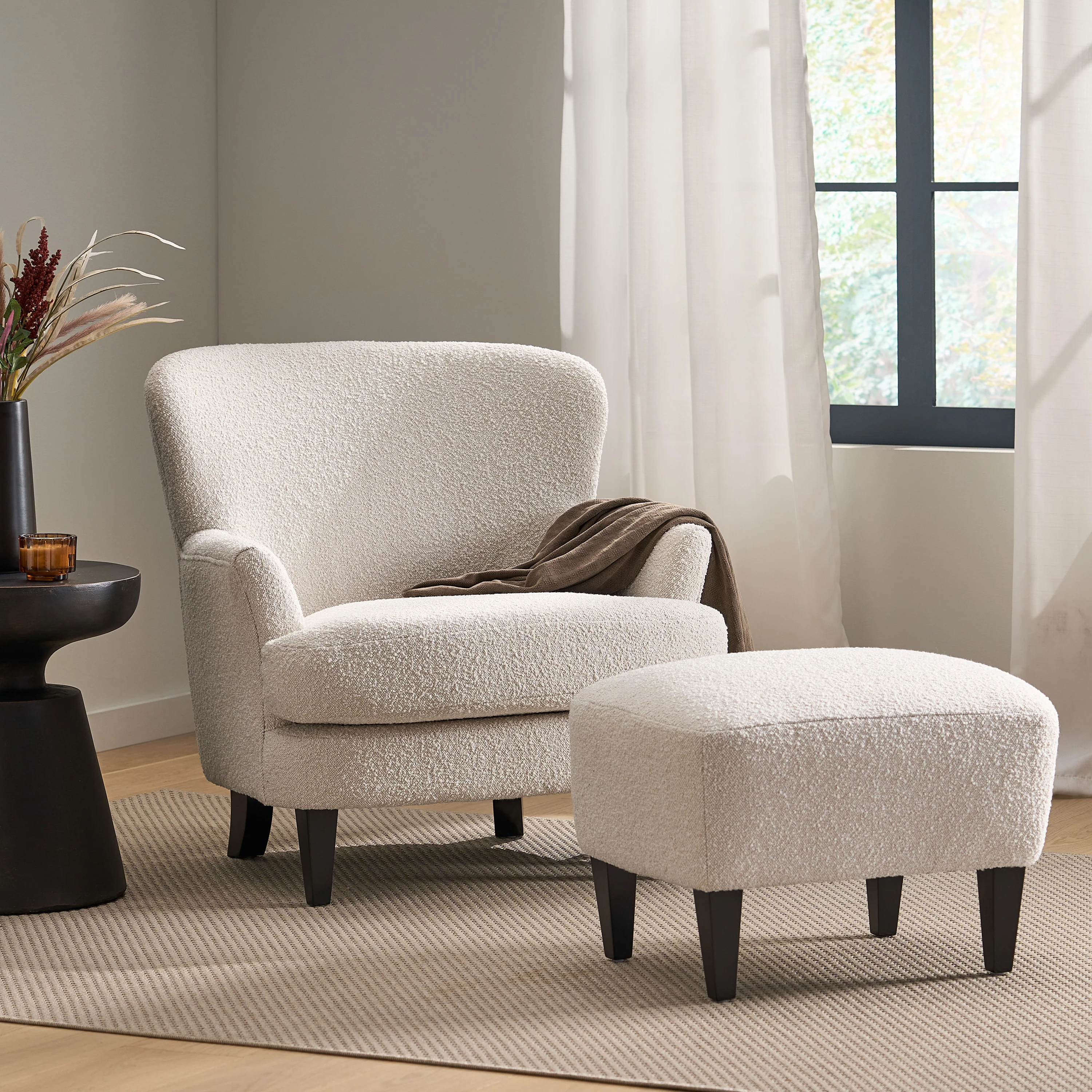 Gerald Boucle Upholstered Club Chair and Ottoman Set - furnishings