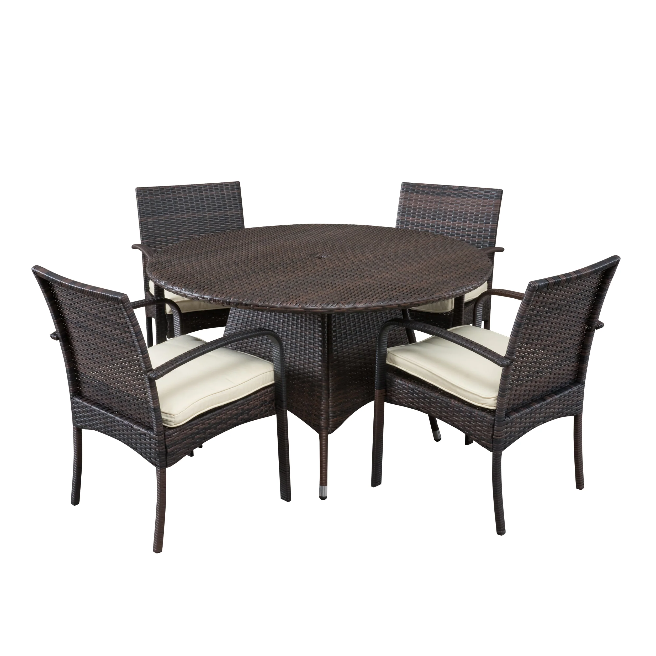 Carmela Outdoor 5pc Multibrown Wicker Dining Set - furnishings