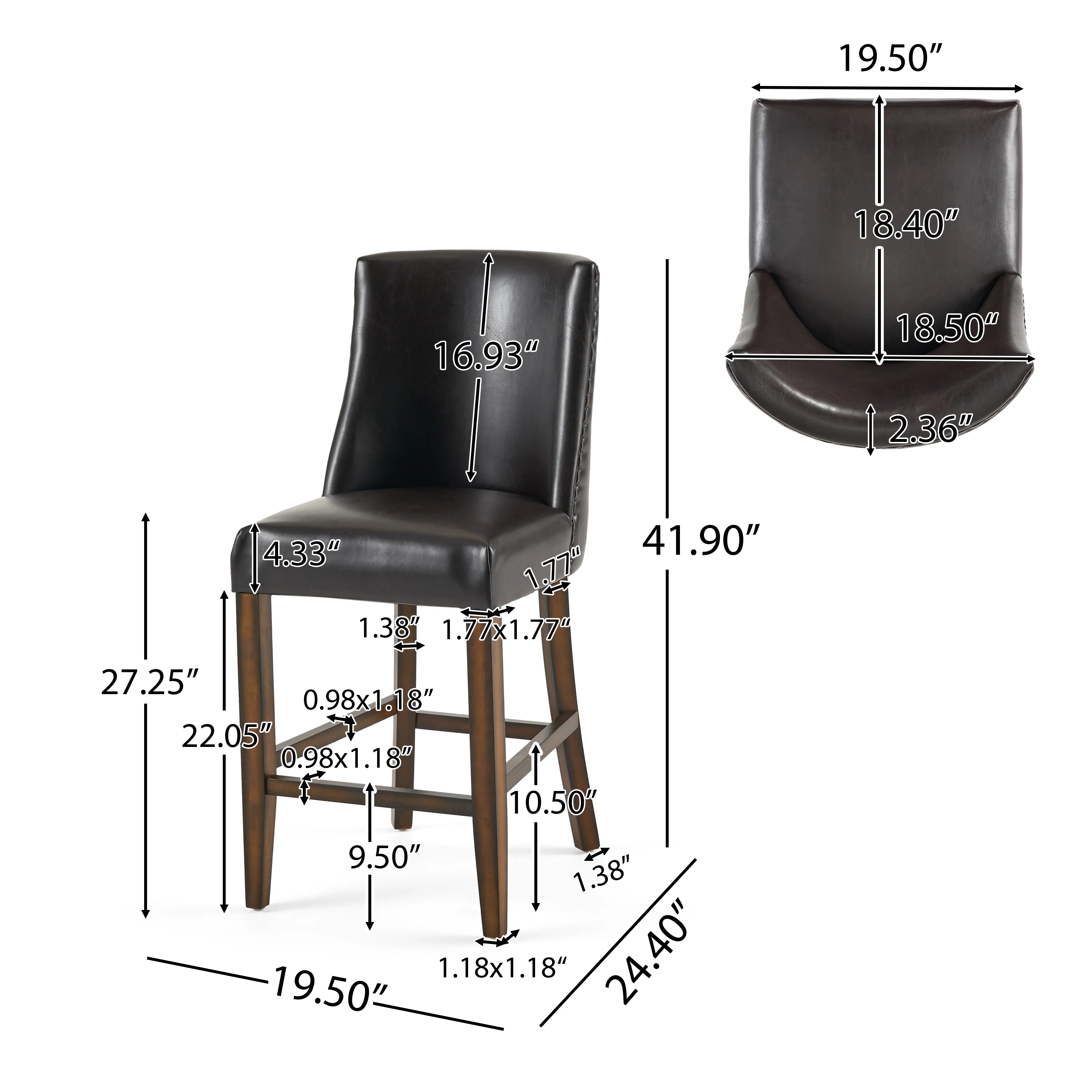 Rydel 27-Inch Brown Leather Nailhead Accent Counter Stools (Set of 2) - furnishings