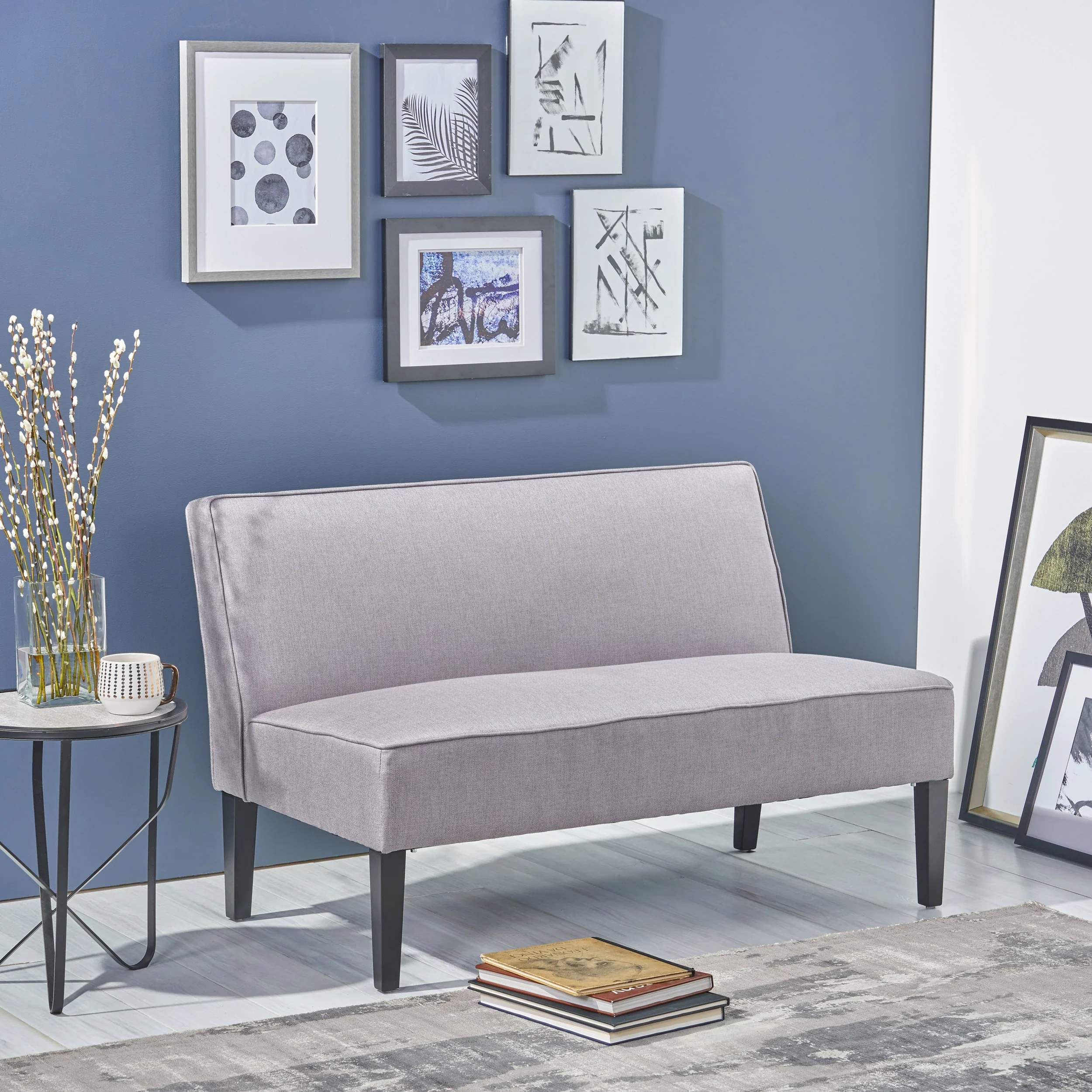 Charlotte Light Grey Fabric Settee - furnishings