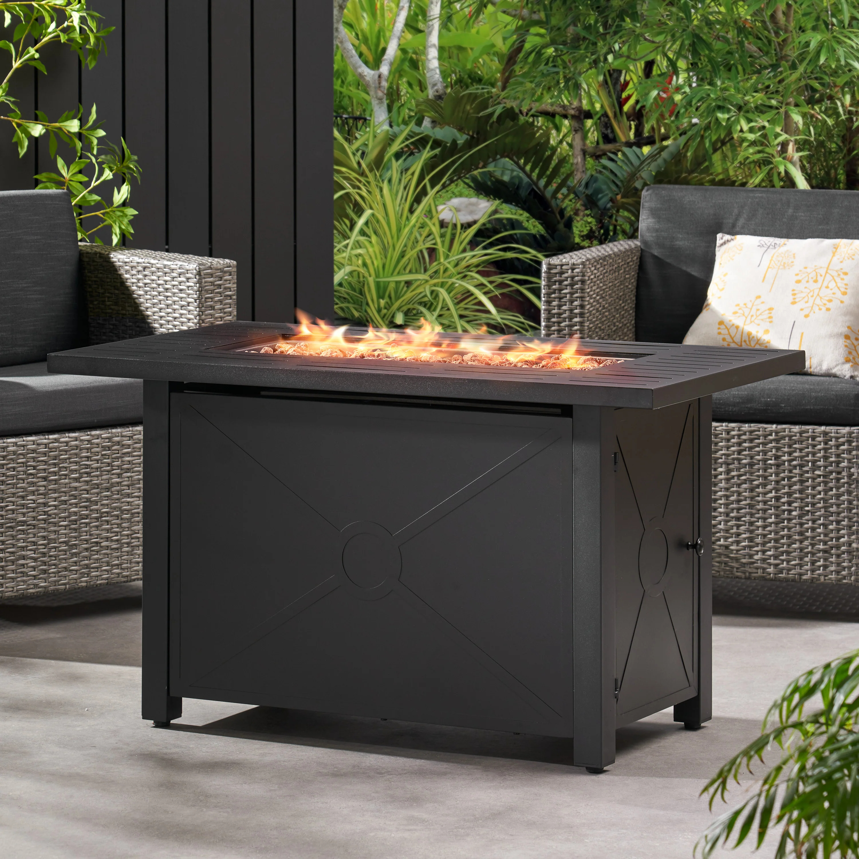 Doheny Outdoor 50,000 BTU Iron Rectangular Fire Pit, Black - furnishings