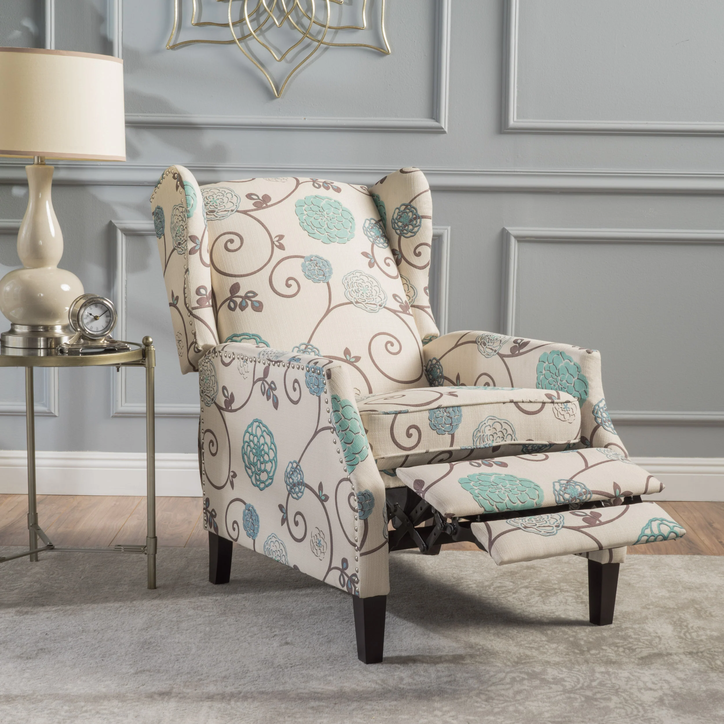 Weyland Floral Fabric Wingback Recliner - furnishings
