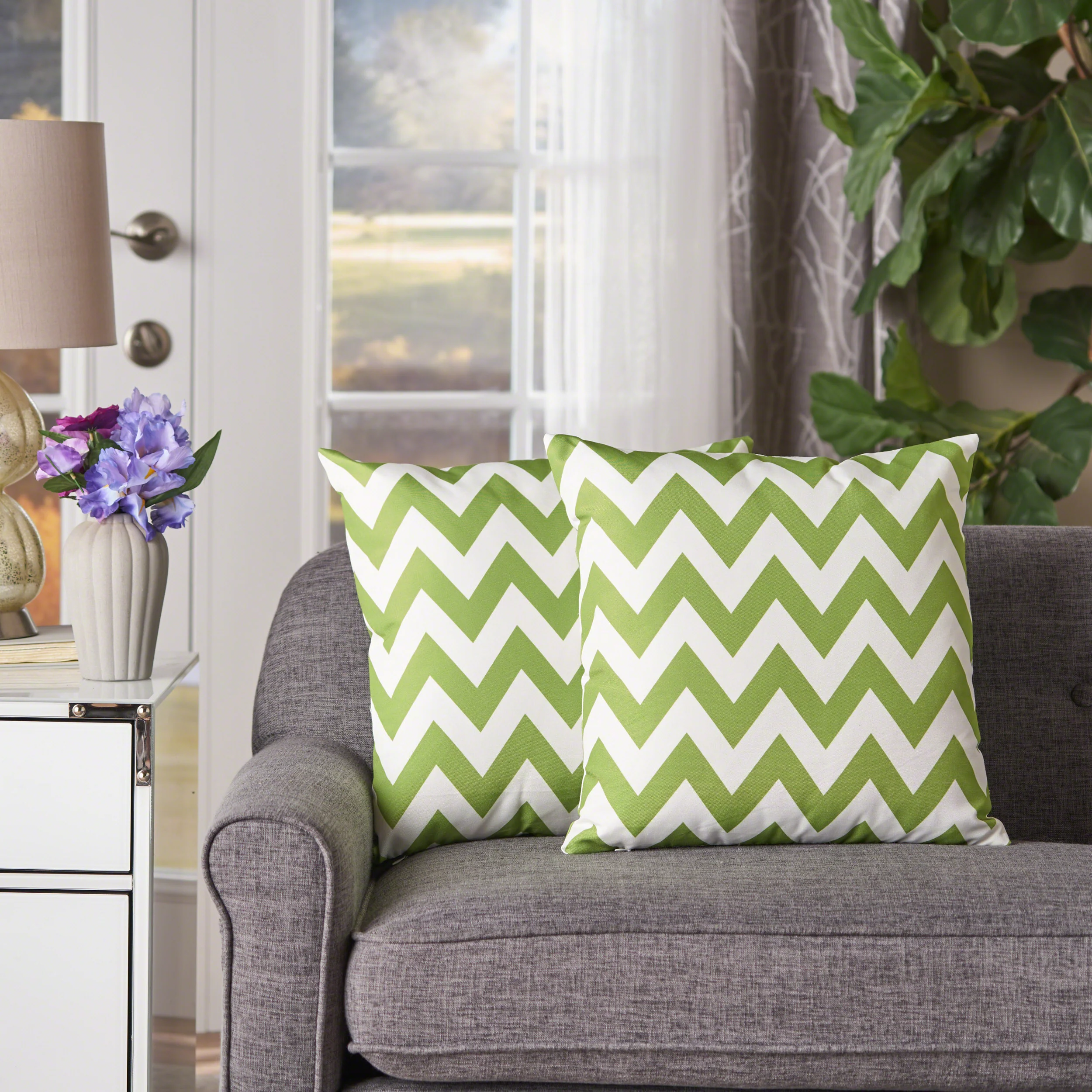 Ernest Indoor Zig Zag Striped Water Resistant Square Throw Pillows (Set of 2) - furnishings