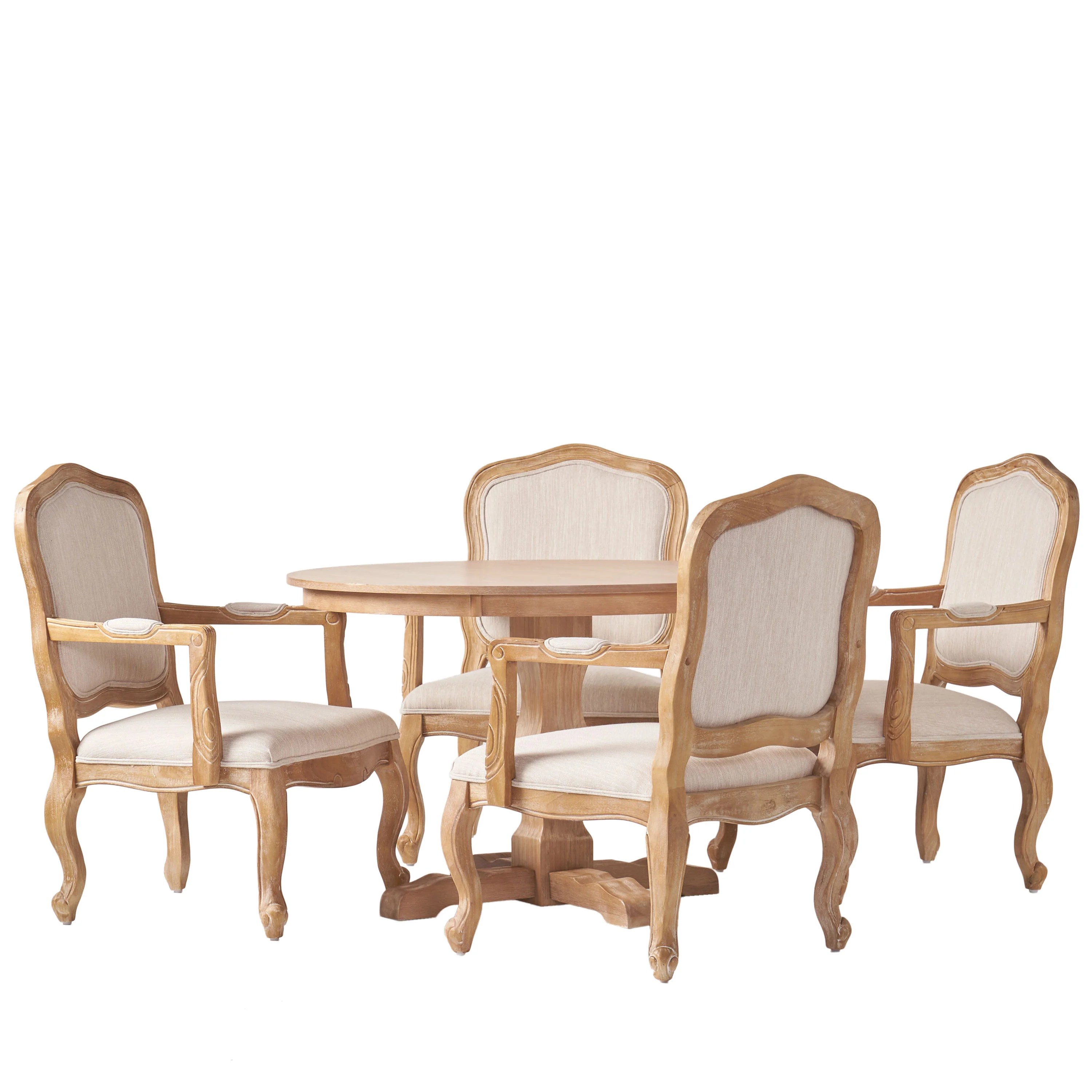 Absaroka French Country Fabric Upholstered Wood 5 Piece Circular Dining Set - furnishings