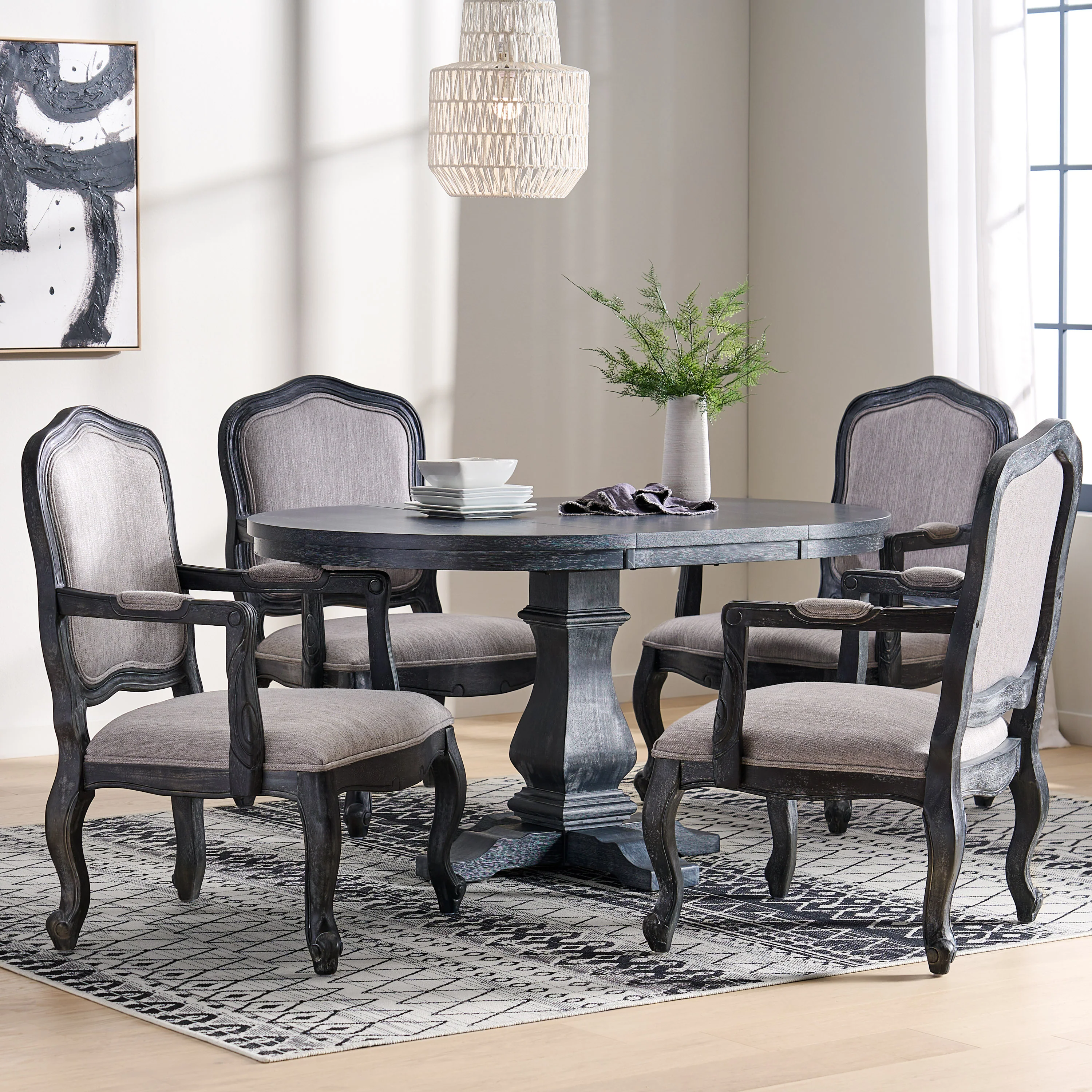 Maria French Country Wood 5-Piece Expandable Oval Dining Set - furnishings
