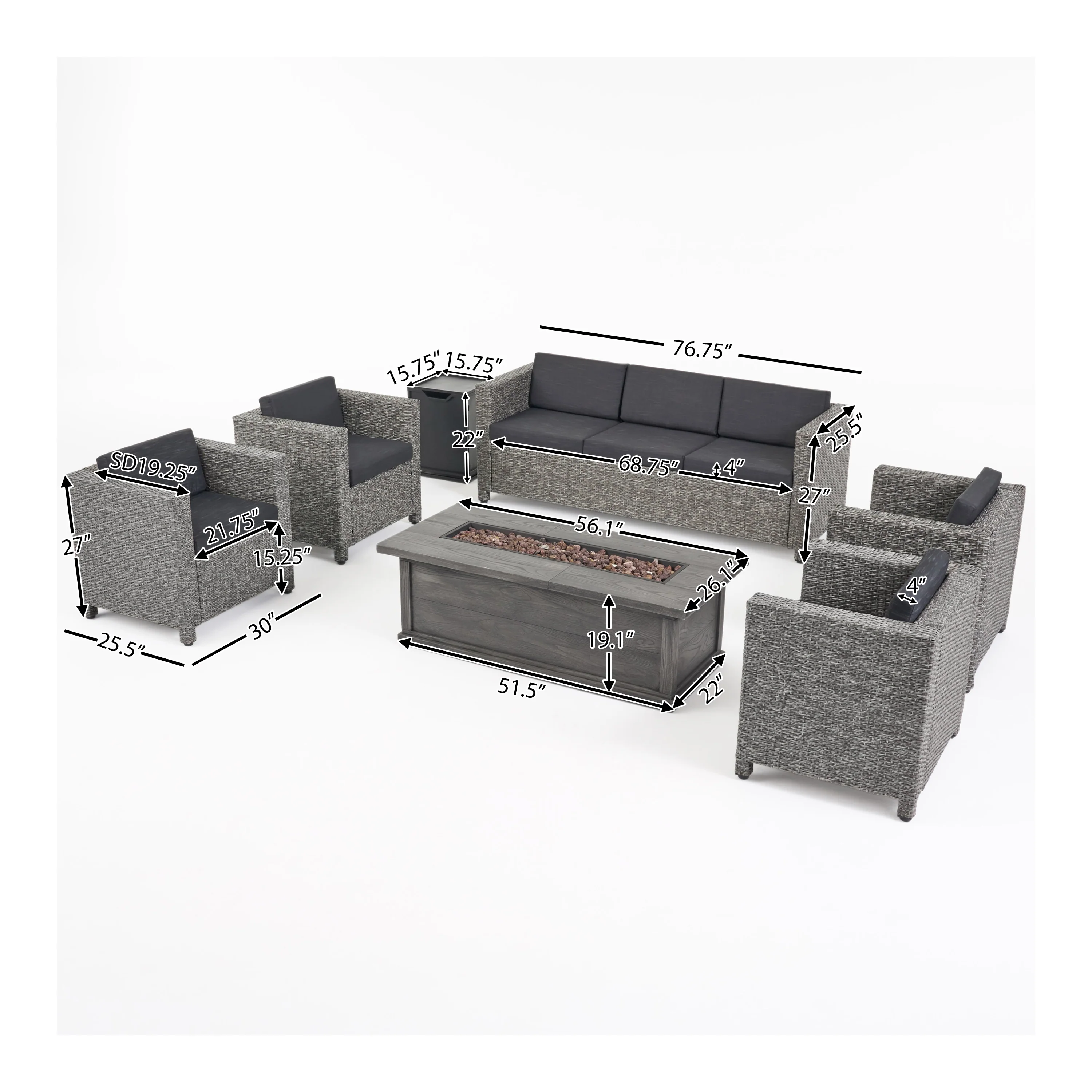 Venice 7-Seater Outdoor Fire Pit Sofa Set - furnishings
