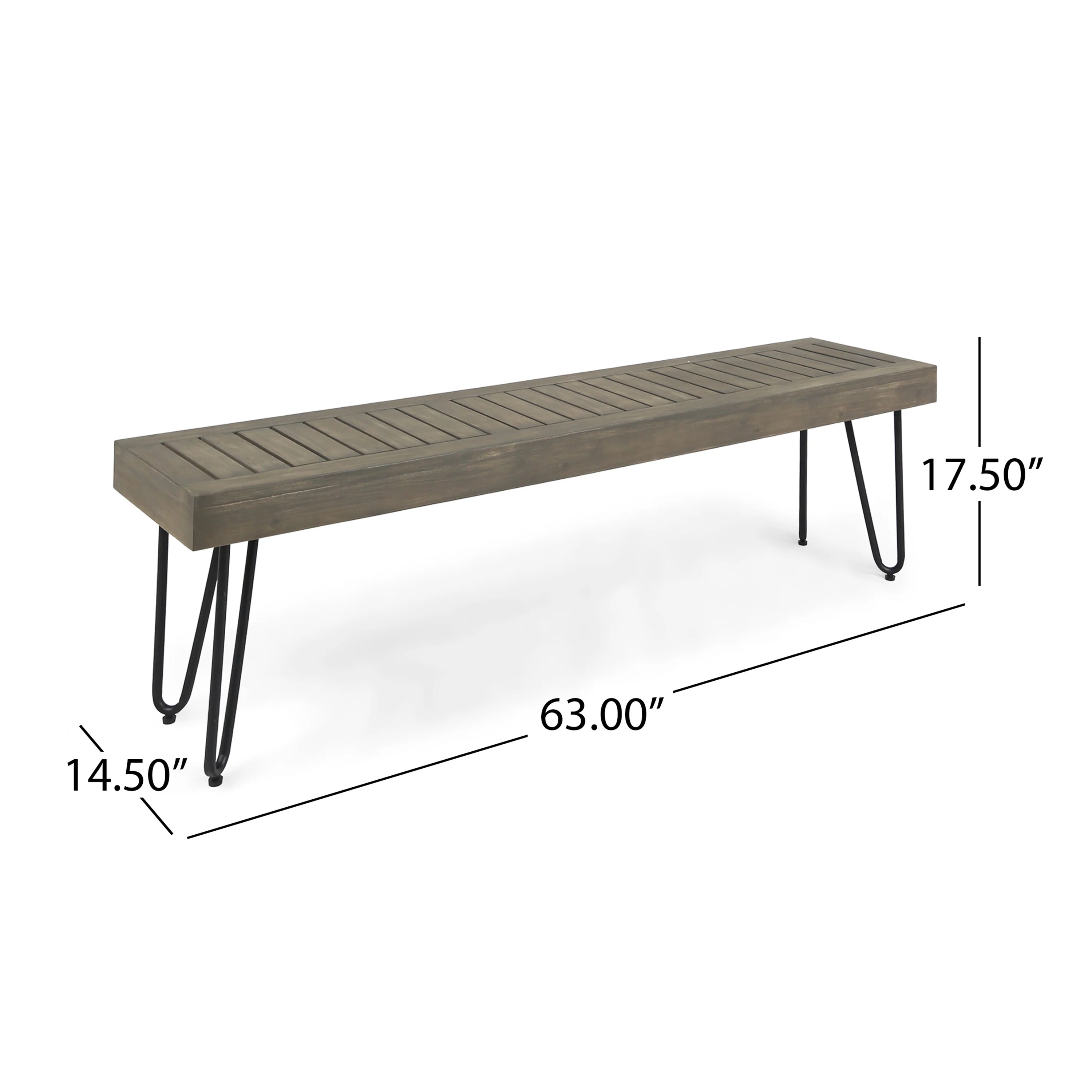 Abbet Outdoor Farmhouse Slat-Top Acacia Wood Bench w/ Metal Hairpin Legs - furnishings