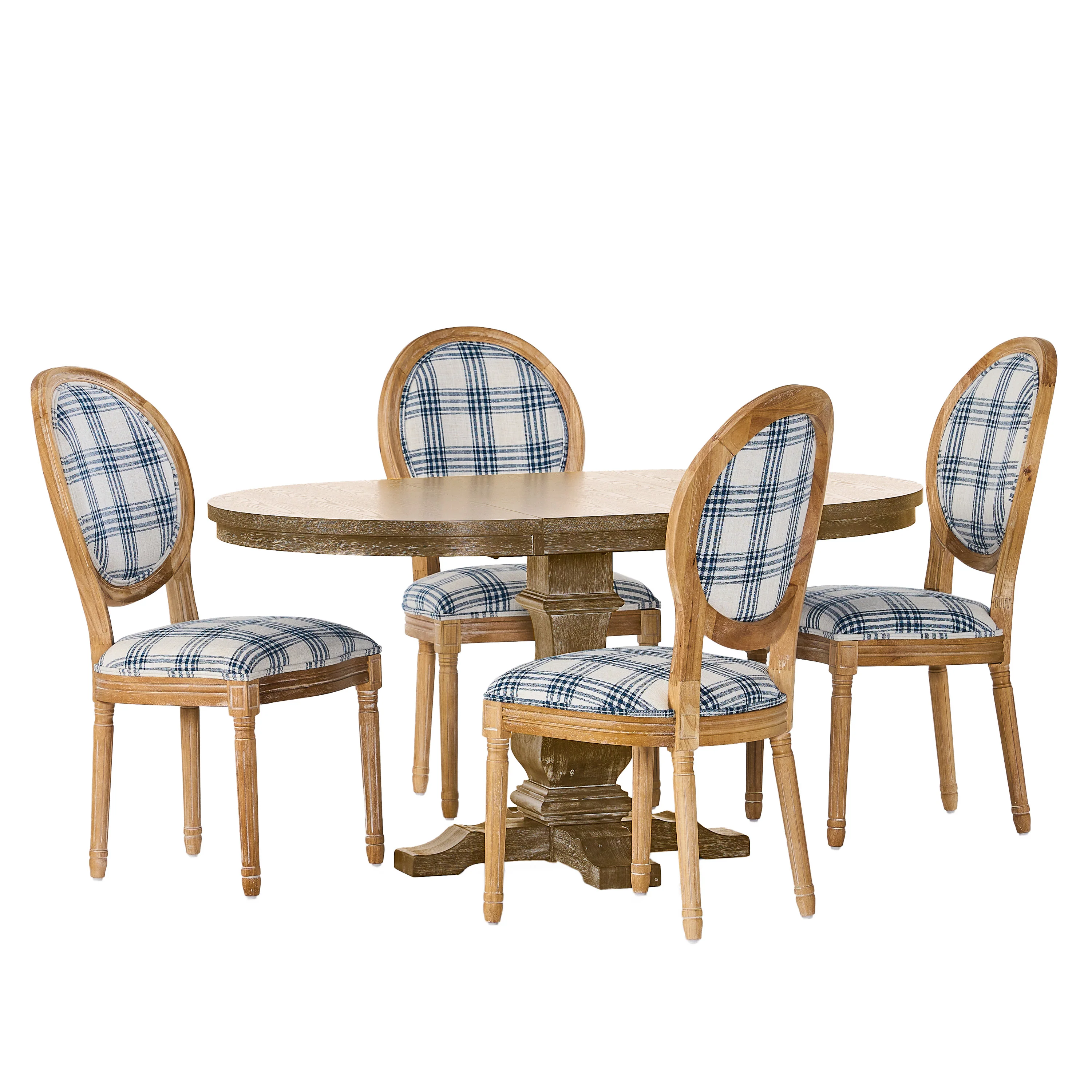 Naclerio French Country Fabric Upholstered Wood 5 Piece Dining Set - furnishings