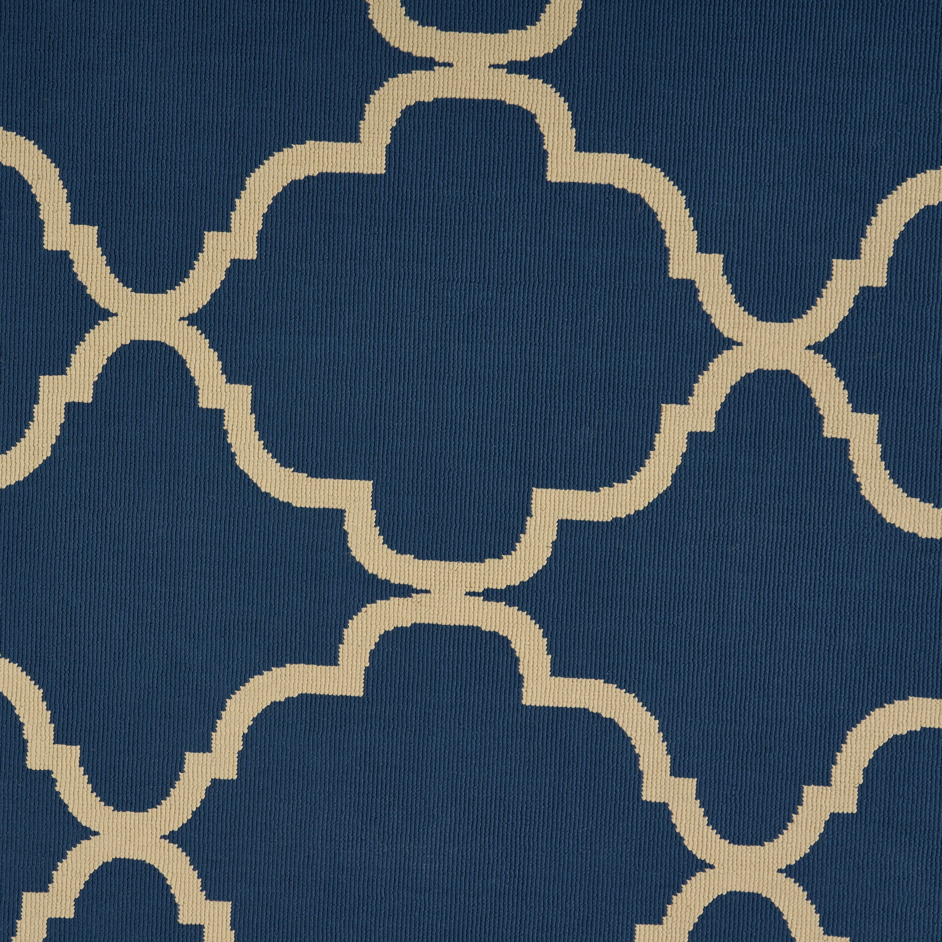 Hazel Outdoor Modern Navy Blue Area Rug with Ivory Quatrefoil Pattern - furnishings