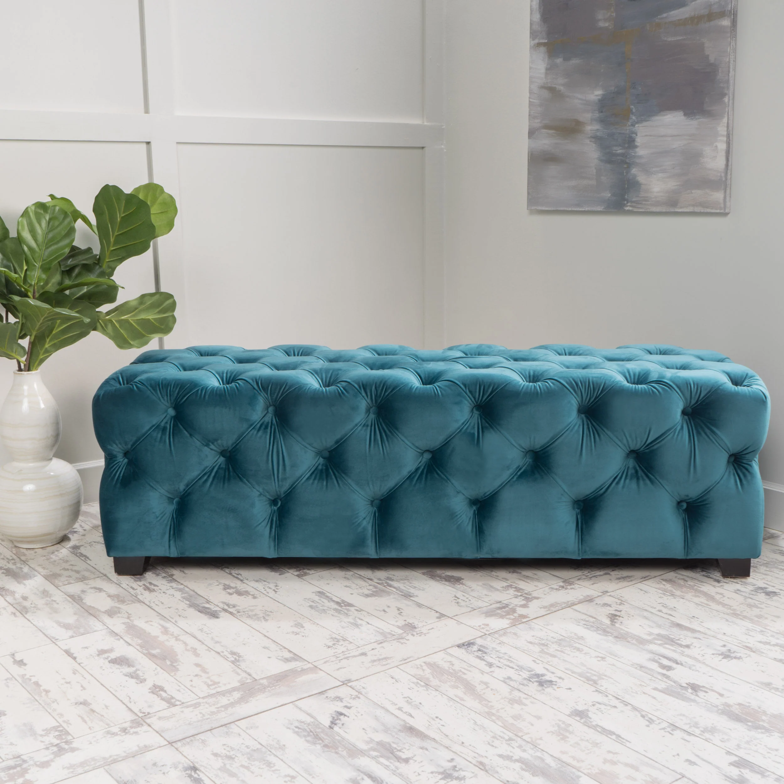 Provence Modern Glam Tufted Velvet Ottoman Bench - furnishings